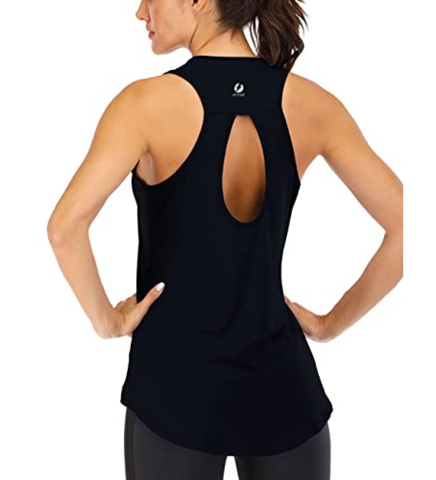 ICTIVE Yoga Tops for Women Loose fit Workout Tank Tops for Women Backless Sleeveless Keyhole Open Back Muscle Tank Large Black