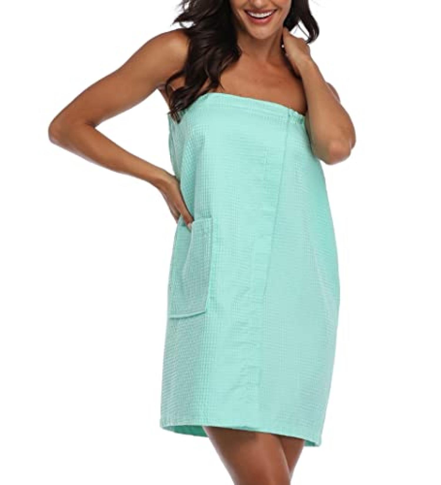 Sunshinemall Women's Waffle Spa Towel Robe | Adjustable Closure | Quick Dry Lightweight Cover Up | Green | Large-X-Large - Buy Online on GoSupps.com