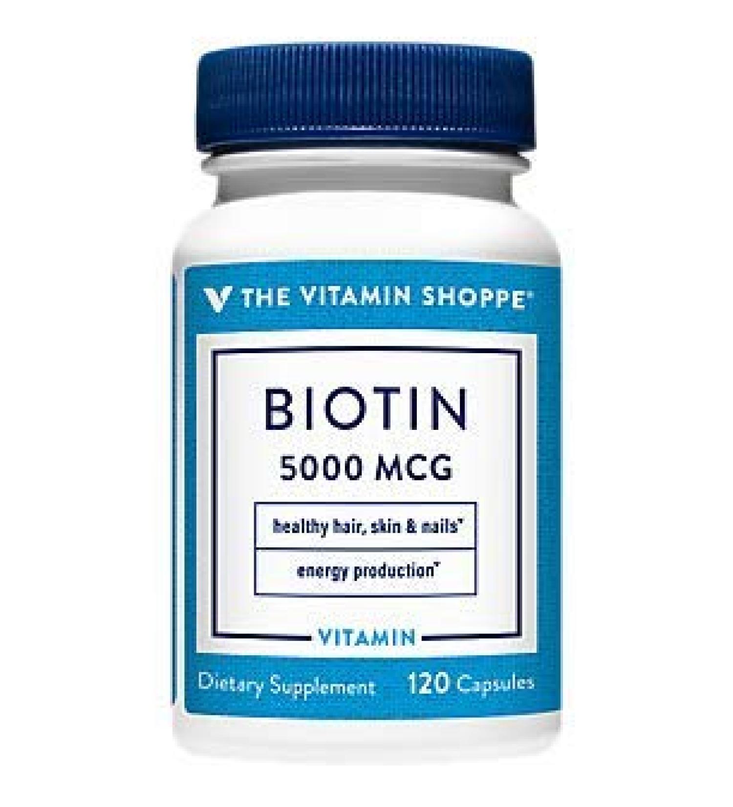 The Vitamin Shoppe Biotin 5000MCG - Nutrient Metabolism Support for Hair, Skin, Nails - 120 Capsules - Buy Online on GoSupps.com