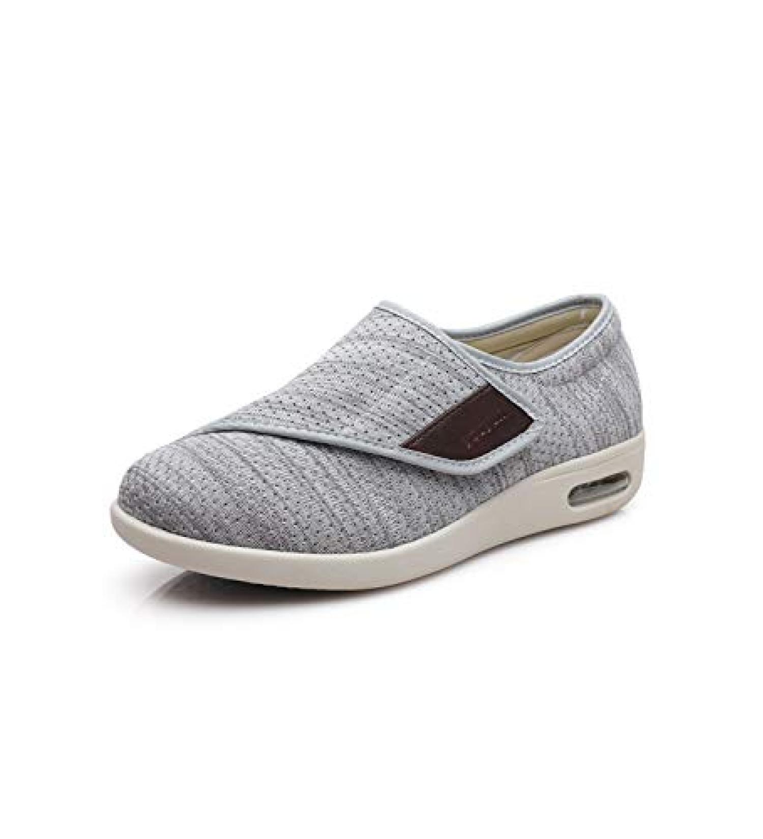Women's Large Velcro Adjustable Diabetes Shoes for Elderly | Wide Anti-Slip Shoes with Air Cushioned Soles in Dark Gray - Buy Online on GoSupps.com