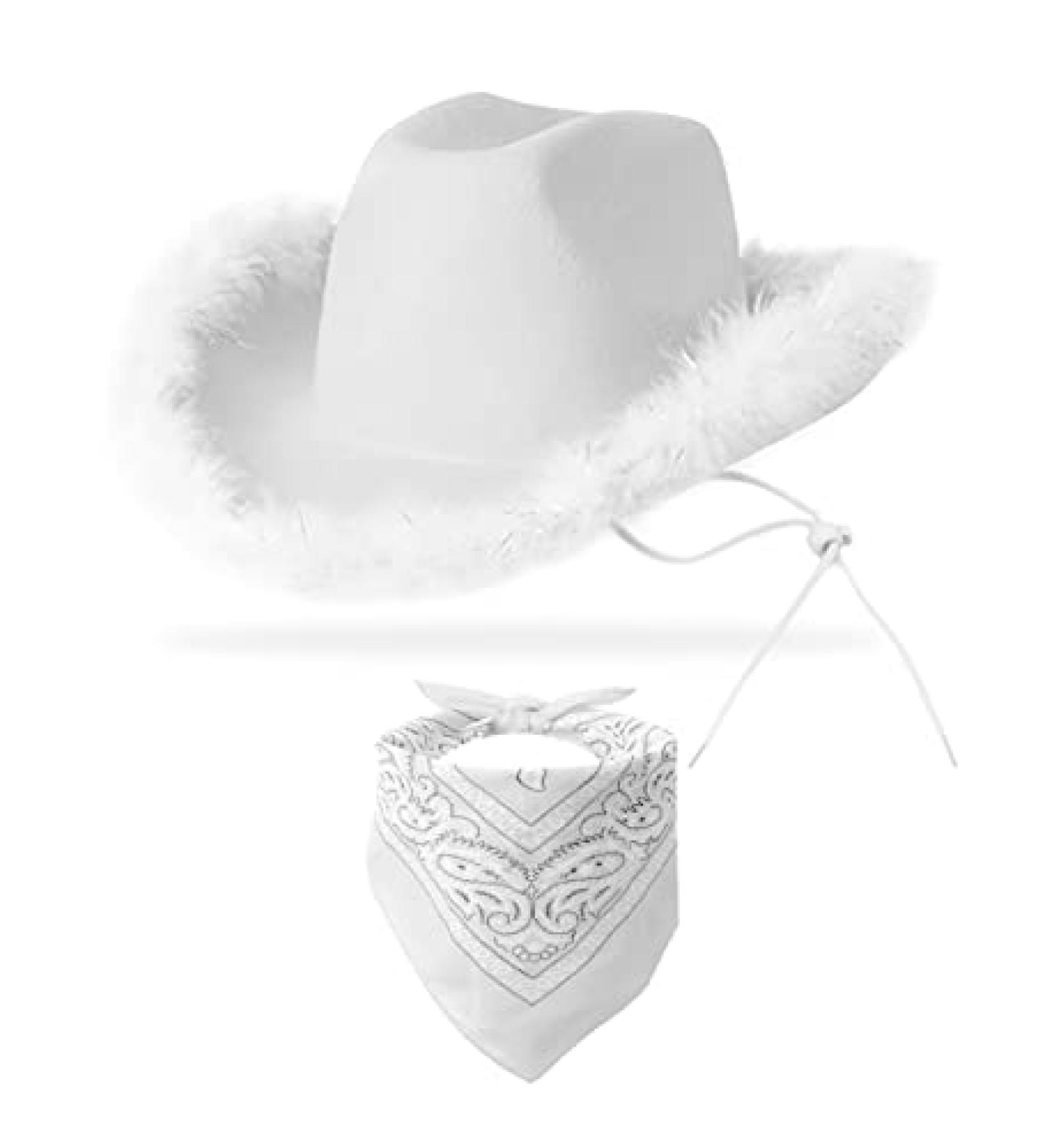 YBHOMINE Cowboy Hat with Bandana | White Feather Boa Cowgirl Hat for Women & Men - Perfect for Bachelorette Party & Halloween Dress-Up - Buy Online on GoSupps.com
