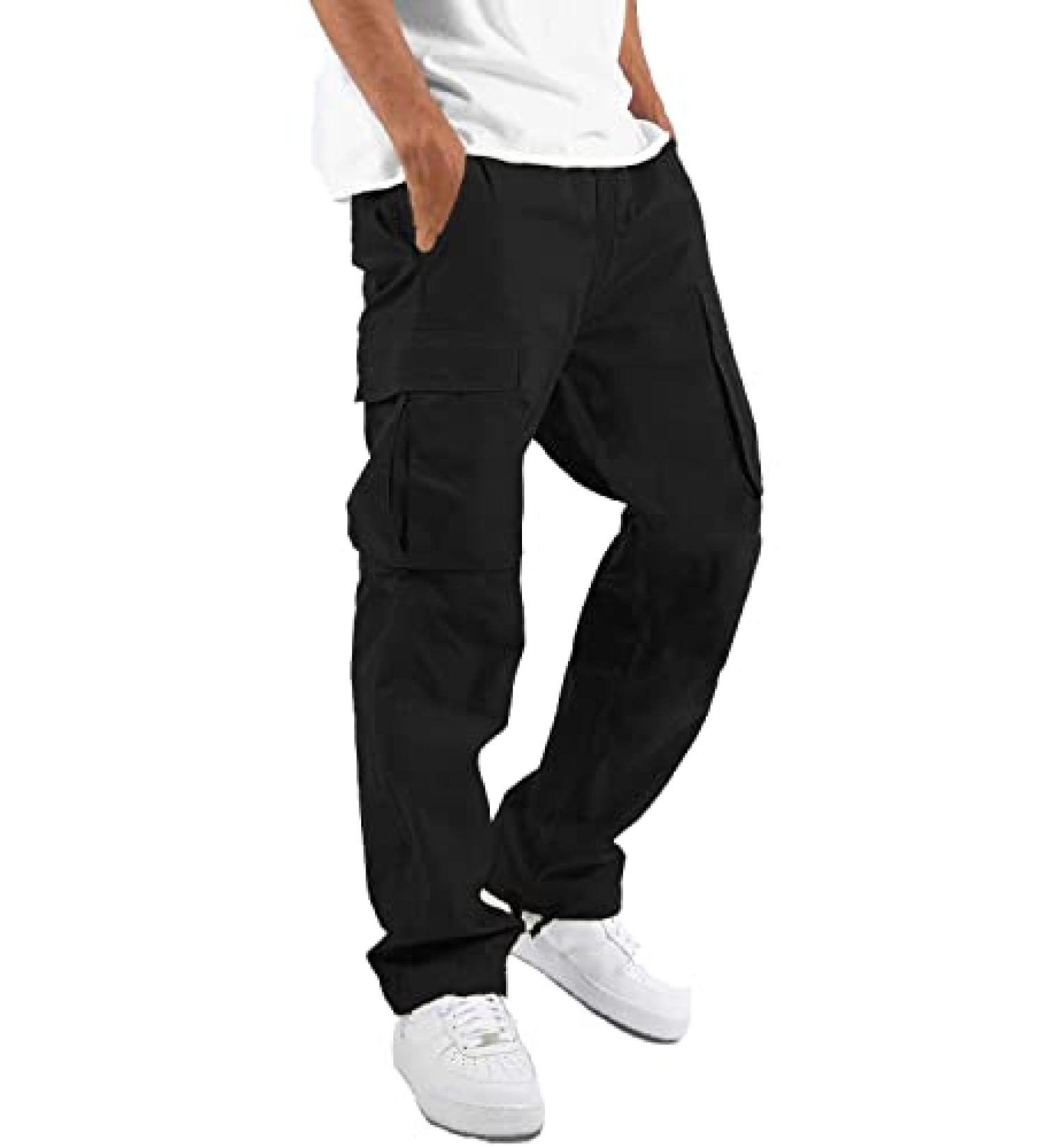 LYRXXX Men's Black Cargo Pants - Large Size | Casual Hiking & Workout Joggers - Buy Online on GoSupps.com