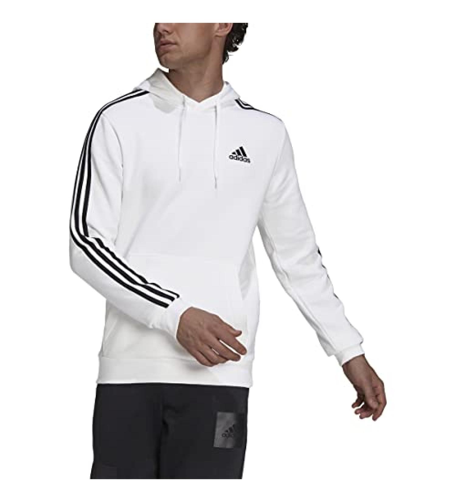adidas Men's Essentials Fleece 3-Stripes Hoodie X-Large - White/Black - Buy Online on GoSupps.com