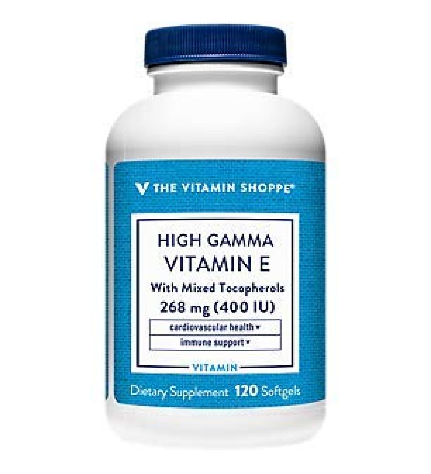 Vitamin Shoppe E400 High Gamma 400IU Softgel - Cardiovascular, Immune & Eye Health Support - 120 Softgels - Buy Online on GoSupps.com