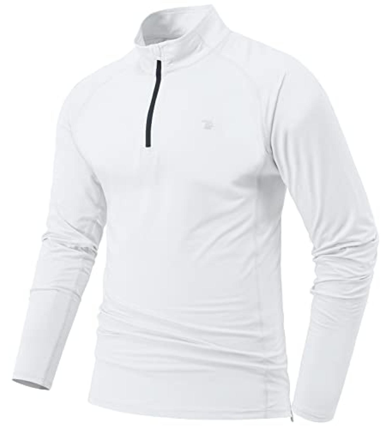 BGOWATU Men's UPF 50 Quarter Zip Polo Shirt - White, Large | Quick Dry Golf Shirt - Buy Online on GoSupps.com