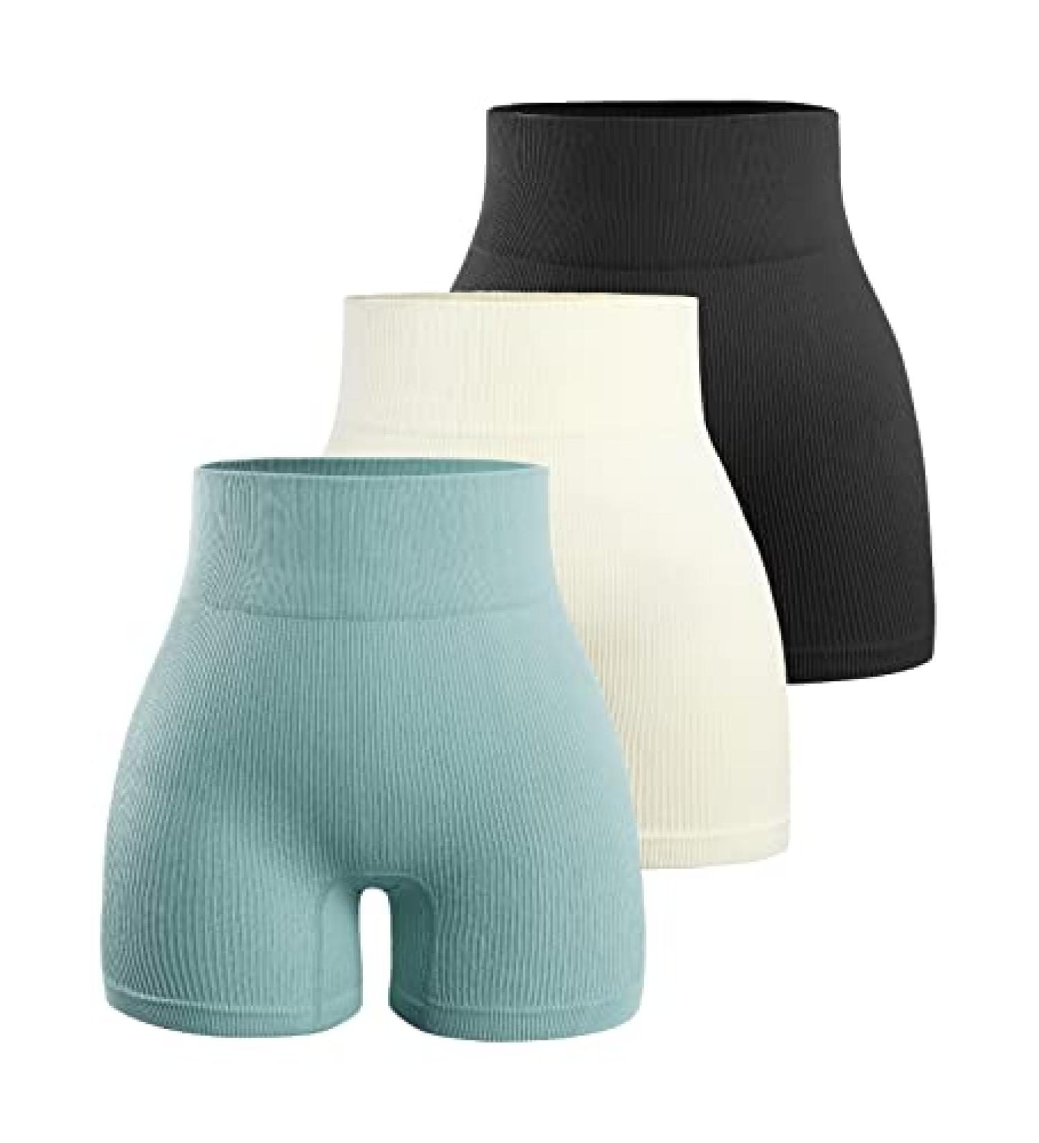 NOVA ACTIVE Women's High Waist Tummy Control Workout Shorts - Black/Beige/Blue - Large | Gym, Yoga & Running Shorts - Buy Online on GoSupps.com