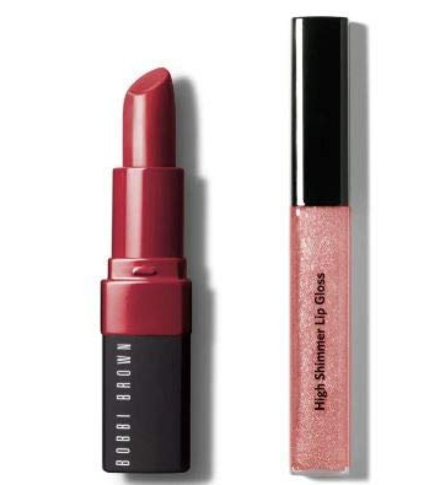 Bobbi Brown PRETTY POUT LIP SET Full size lipstick and gloss set Full Size Crushed Lip Color in Plum and Lip Gloss in Bellini