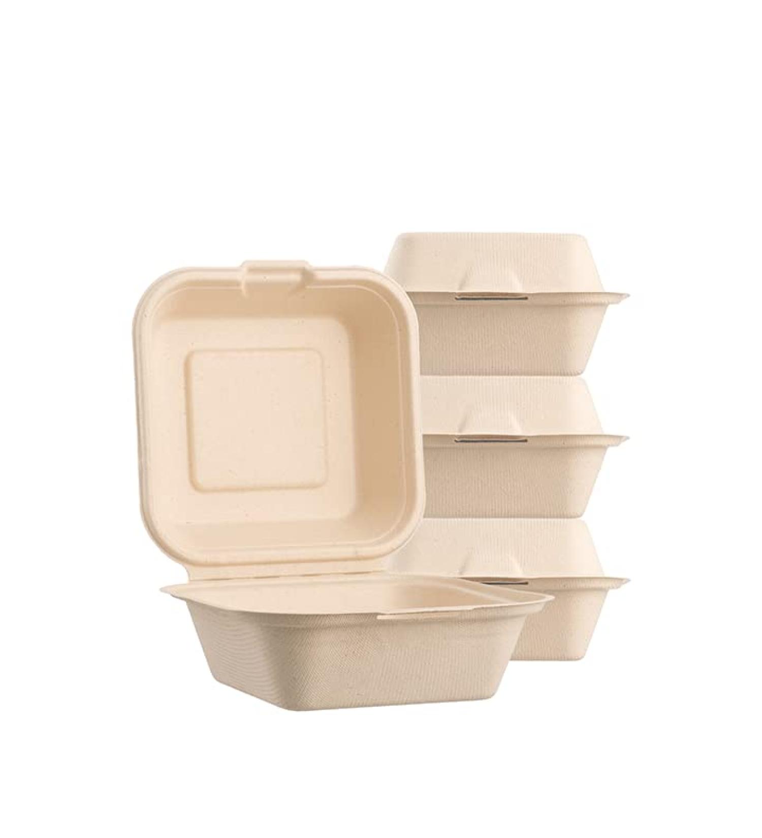50 Count Sugarfiber 6x6 Compostable Square Hinged Container - Eco-Friendly Plant Fibers - Buy Online on GoSupps.com