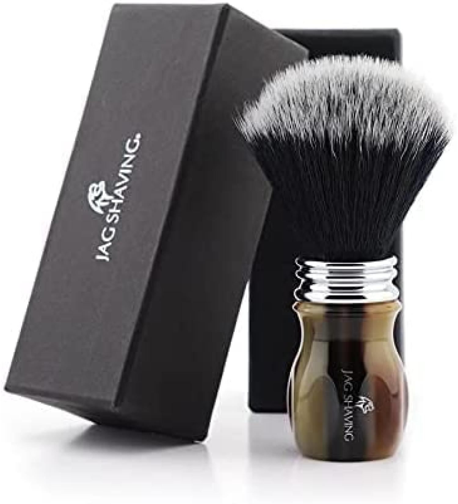 Jag Shaving Black synthetic hair brush with resin handle in black and red color for wet shaving