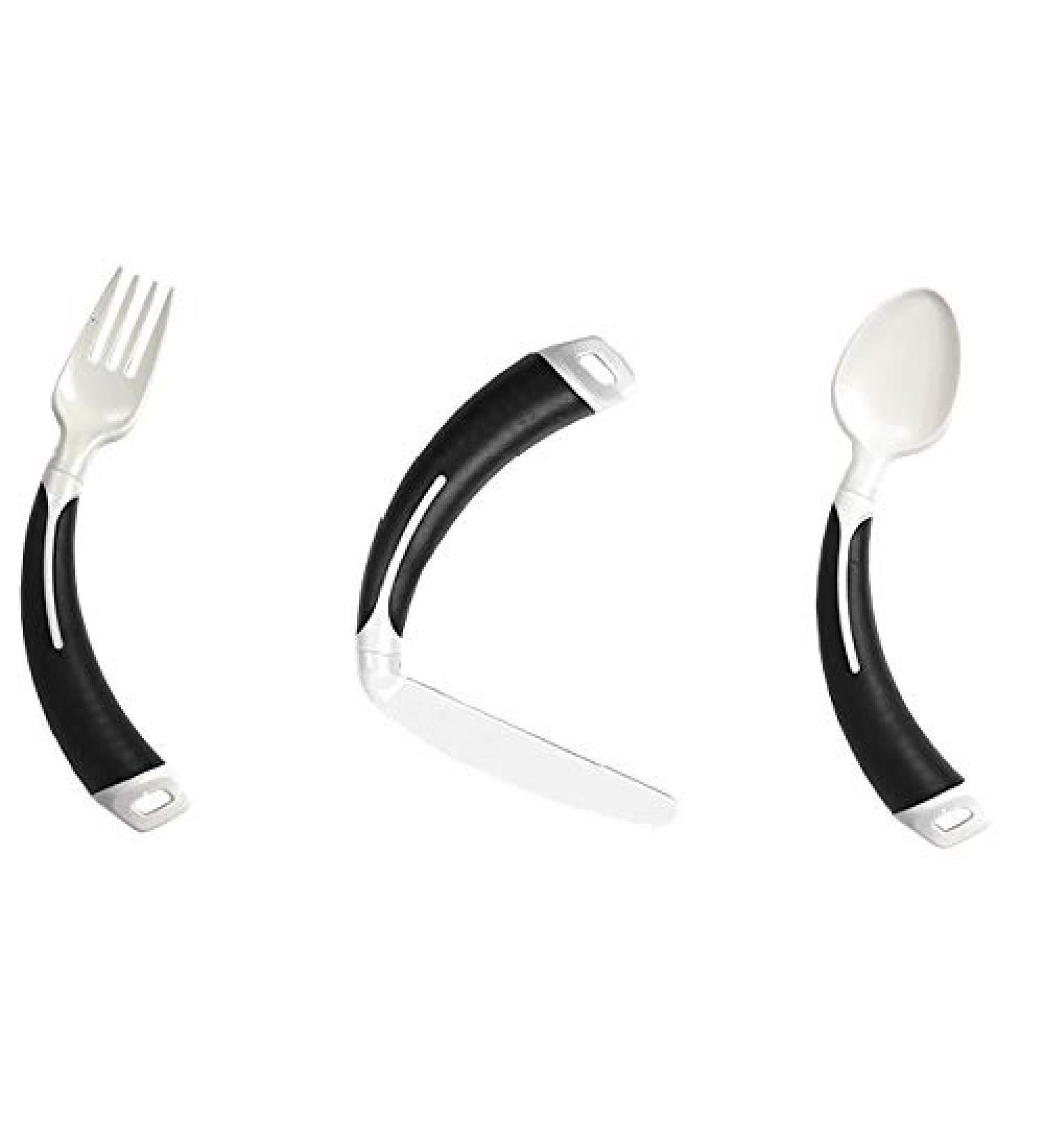 Curved Cutlery - Adult Eating Aid - Full Set of Light Weight Angled Cutlery (Left Hand Black) Left Hand Black