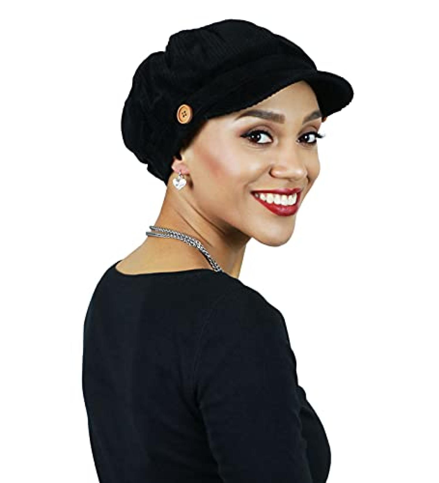 Hats Scarves & More Newsboy Cap for Women Cabbie Hat Cancer Headwear Chemo Head Coverings Brianna Black