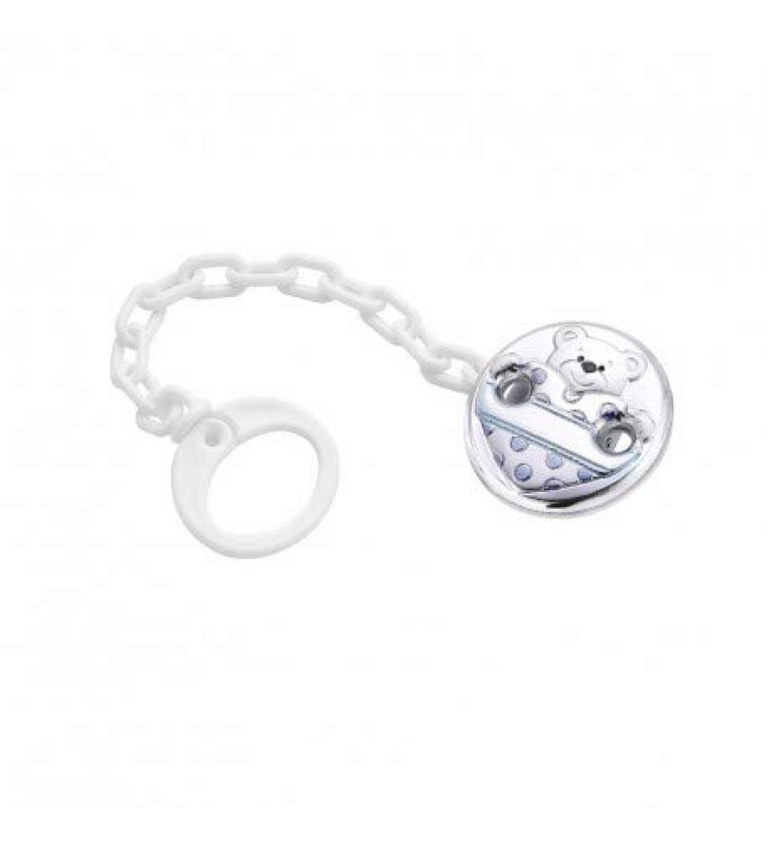 Duran pacifier clip bear with heart petrol details in blue