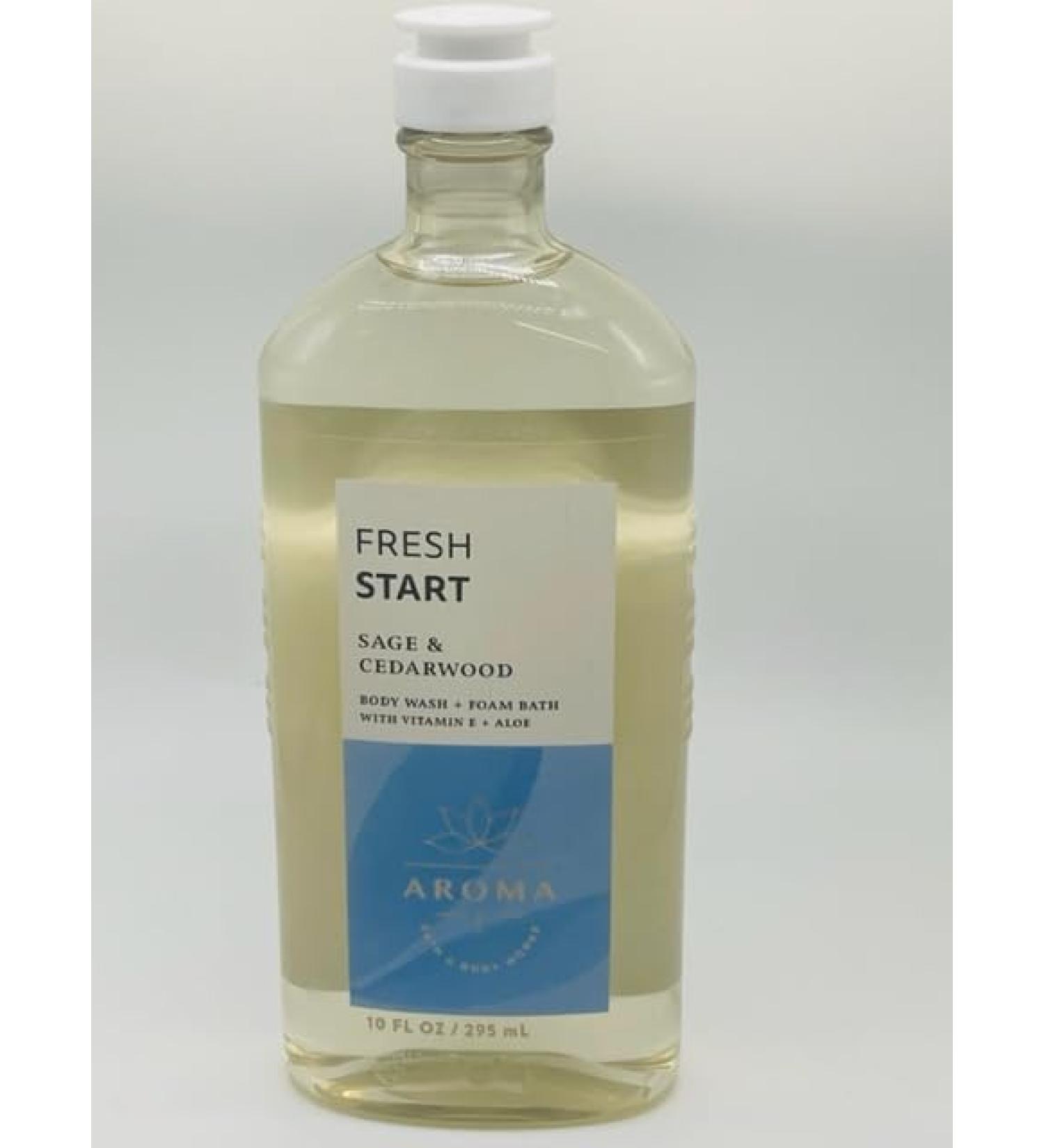 Sage + Cedarwood Fresh Start Aromatherapy Foam Bath Body Wash 10 Ounce Full Size Bottle clear