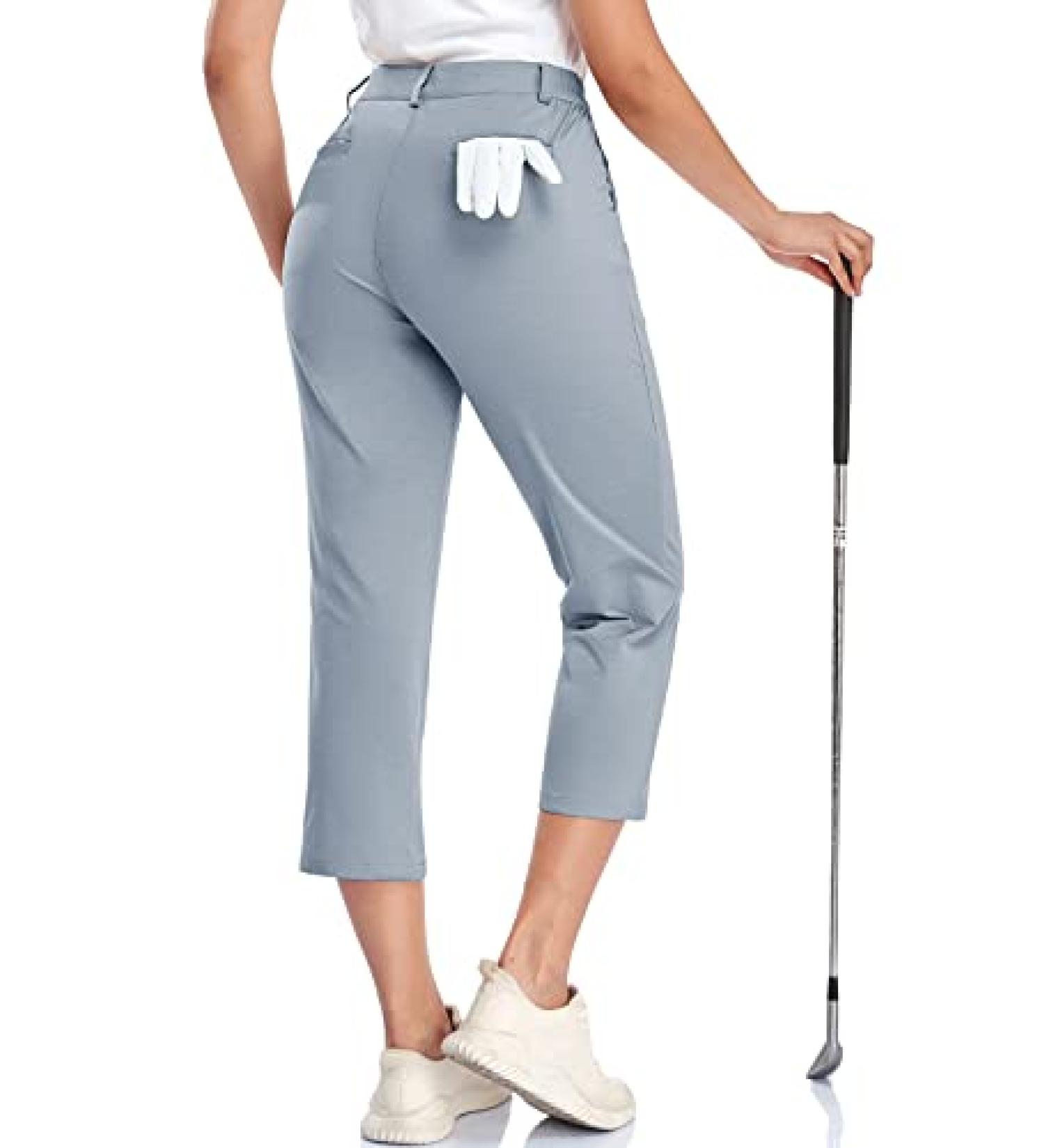 MoFiz Women's Lightweight Capri Pants with Elastic Waist and Pockets - Silver Gray, X-Small - Buy Online on GoSupps.com