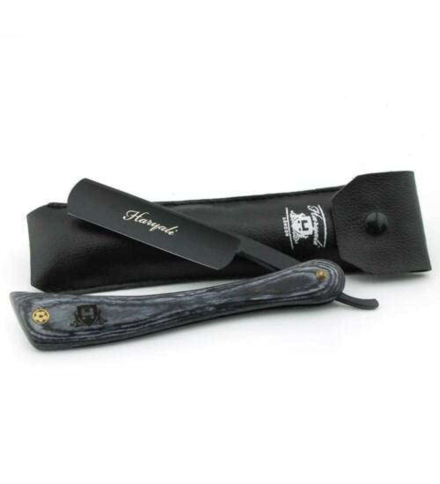 Haryali London Cut Throat Raziet - Wooden handle Straight Razor - Professional barber razor for men mustache & beard men razor set - black gray (square lace)