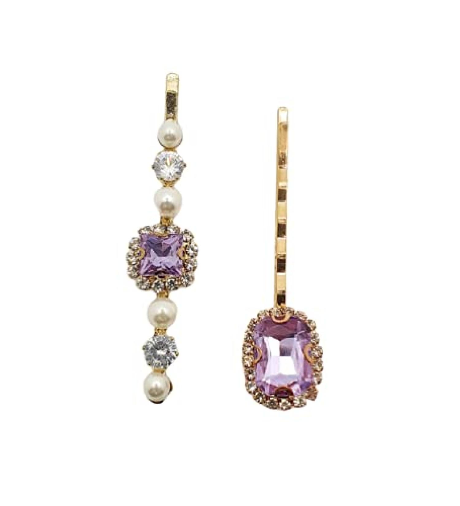 Luxury Hair Accessories Women Girls | Elegant Hair Clip Purple Green Diamon Rhinestone & Pearl Hair Pin | Fancy Gift Idea for Her | Set of 2 or Single (Hair Pin & Pearl Purple) - Buy Online on GoSupps.com