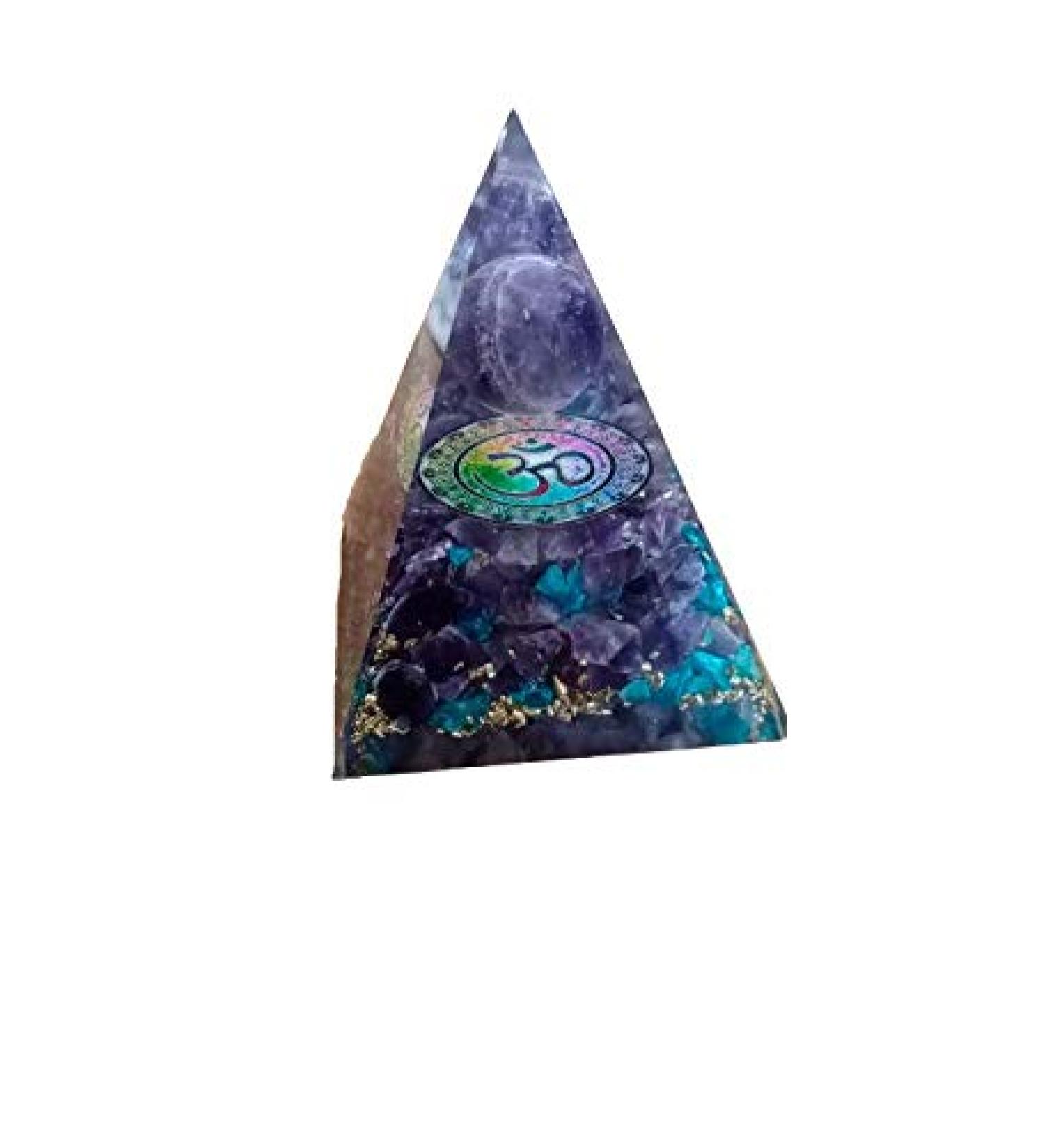 Jet Amethyst Ball Orgone Pyramid - 300g Aum Symbol - Chakra Balancing Gift with Free Crystal Therapy Booklet - Positive Energy & Harmony - Buy Online on GoSupps.com