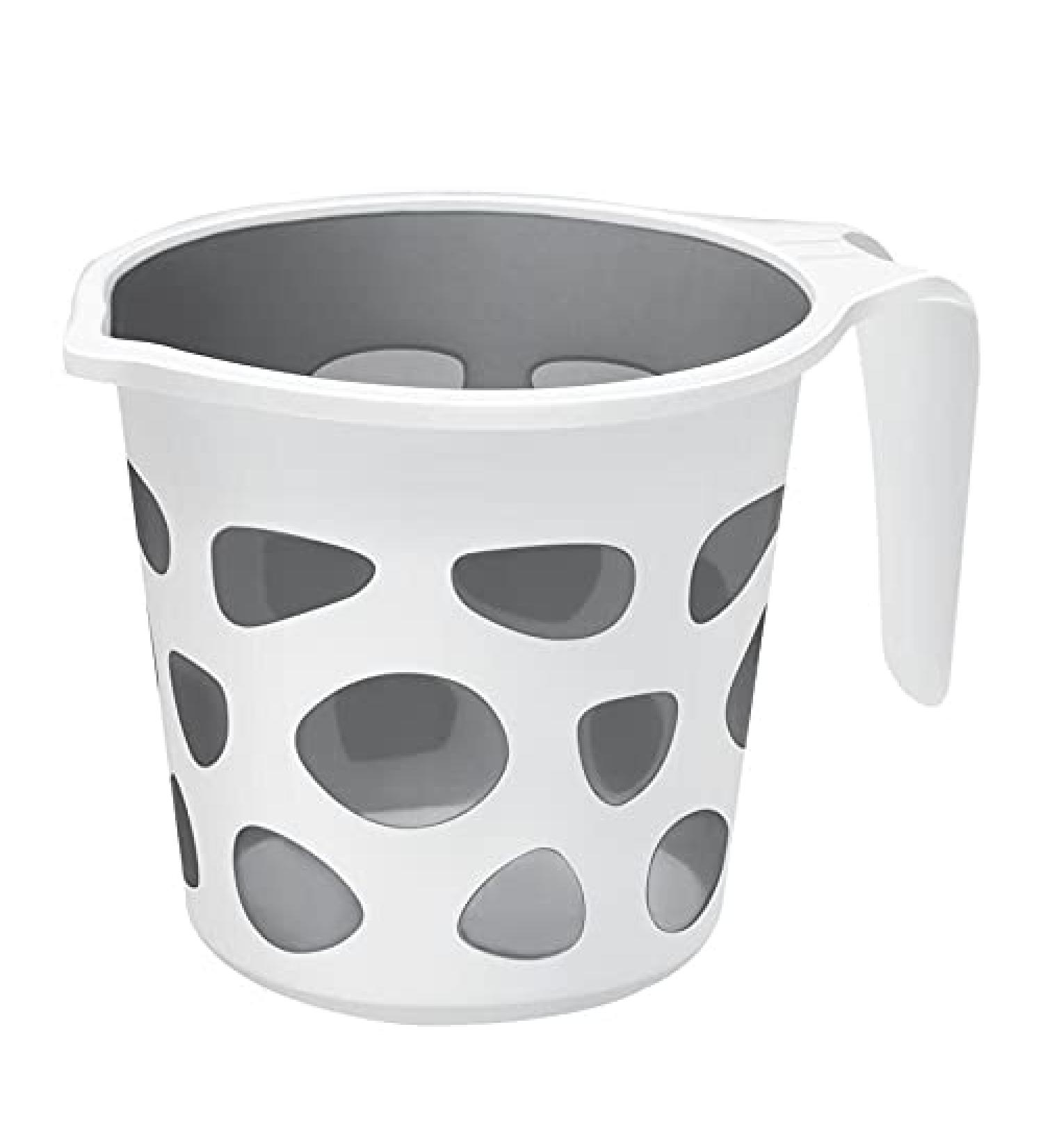 Extremely Premium Plastic Duplex Designer Mugs for Bathroom Bath Accessory x 1 Mug BPA free Bathing Dabba camping mug, certified bathing water mug - 1.5 litre capacity - Assorted colors (Duplex Grey)