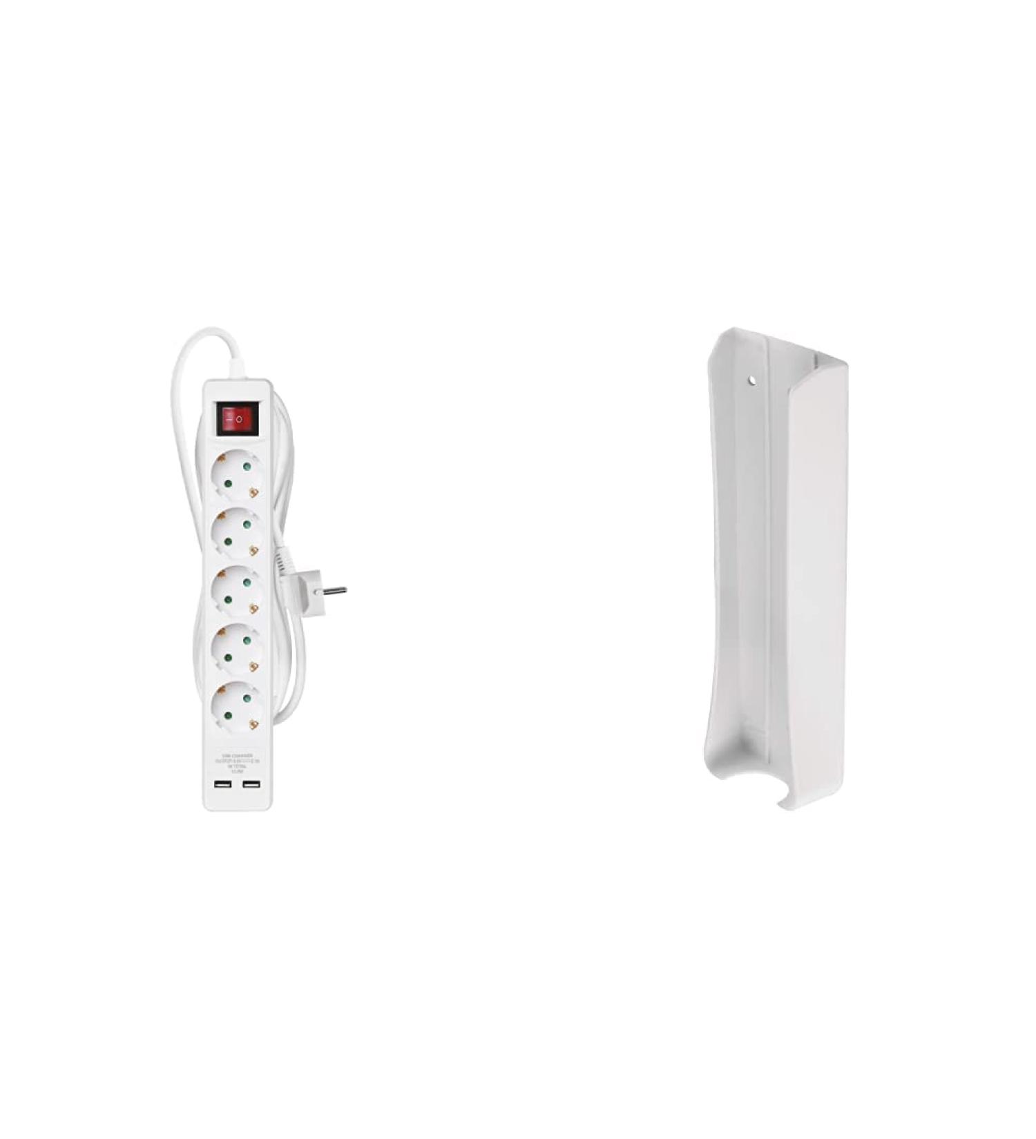 Buy Emos Socket Strip with USB 5-Fold Multiple Socket & 3m Extension Cable | IP20 Indoor Use 2x 2.1A Wall Bracket Included - Buy Online on GoSupps.com