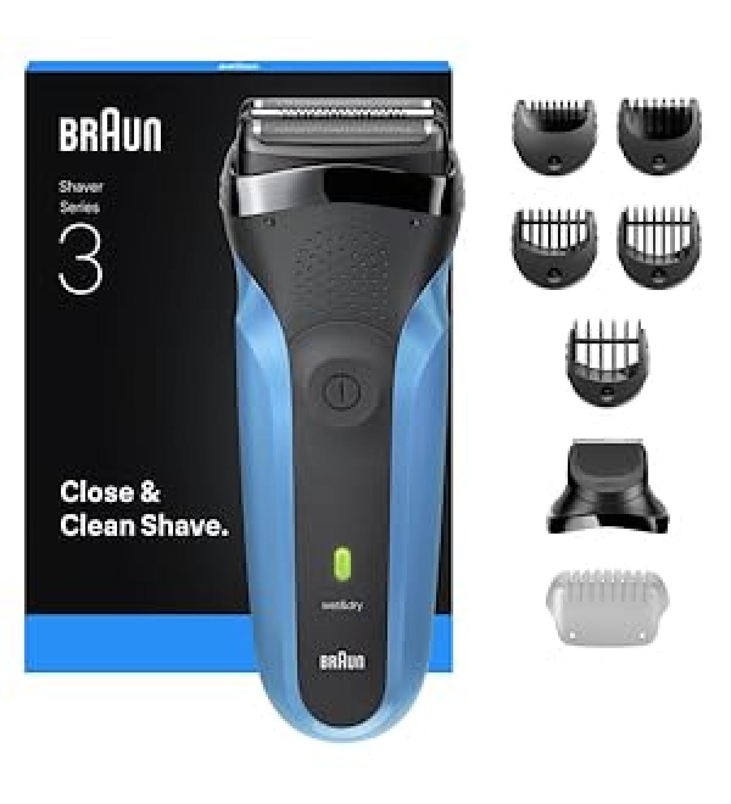 Braun Series 3 310BT Rasoir lectrique pour homme avec 3 lames flexibles embout tondeuse barbe 5 peignes rasoir humide et sec pour homme bleu