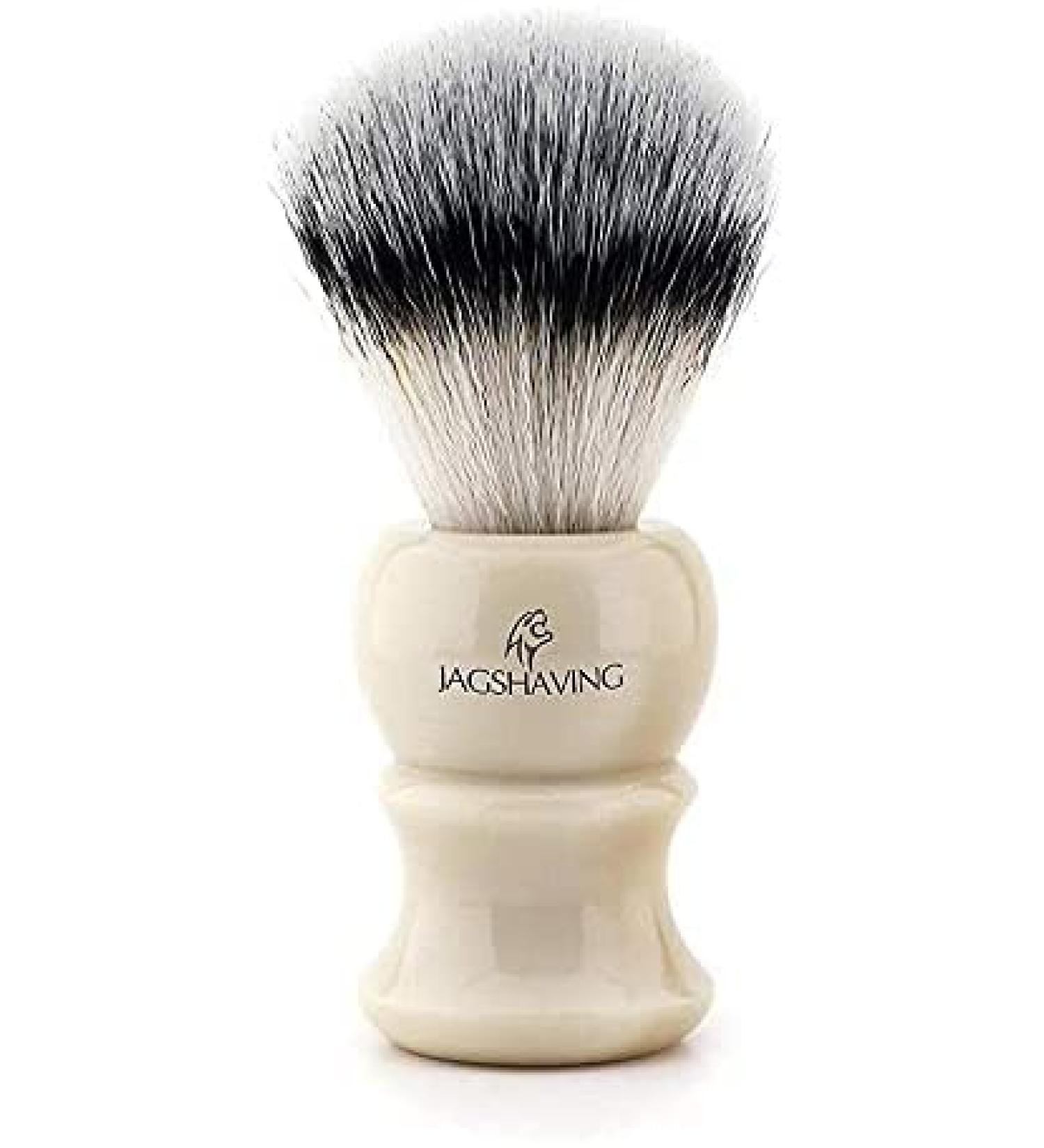 Synthetic silver tip hair wet shaving brush Shiny ivory resin handle