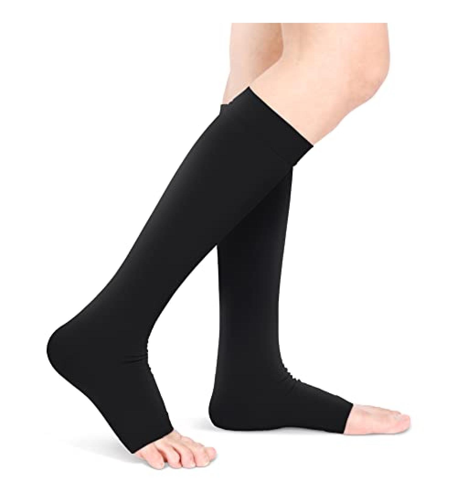 Buy Open Toe Flight Compression Stockings for Men & Women | 20-30 mmHg Graded Support Knee-High Calf Sleeves - Ideal for Travel & Pregnancy (M-Black) - Buy Online on GoSupps.com