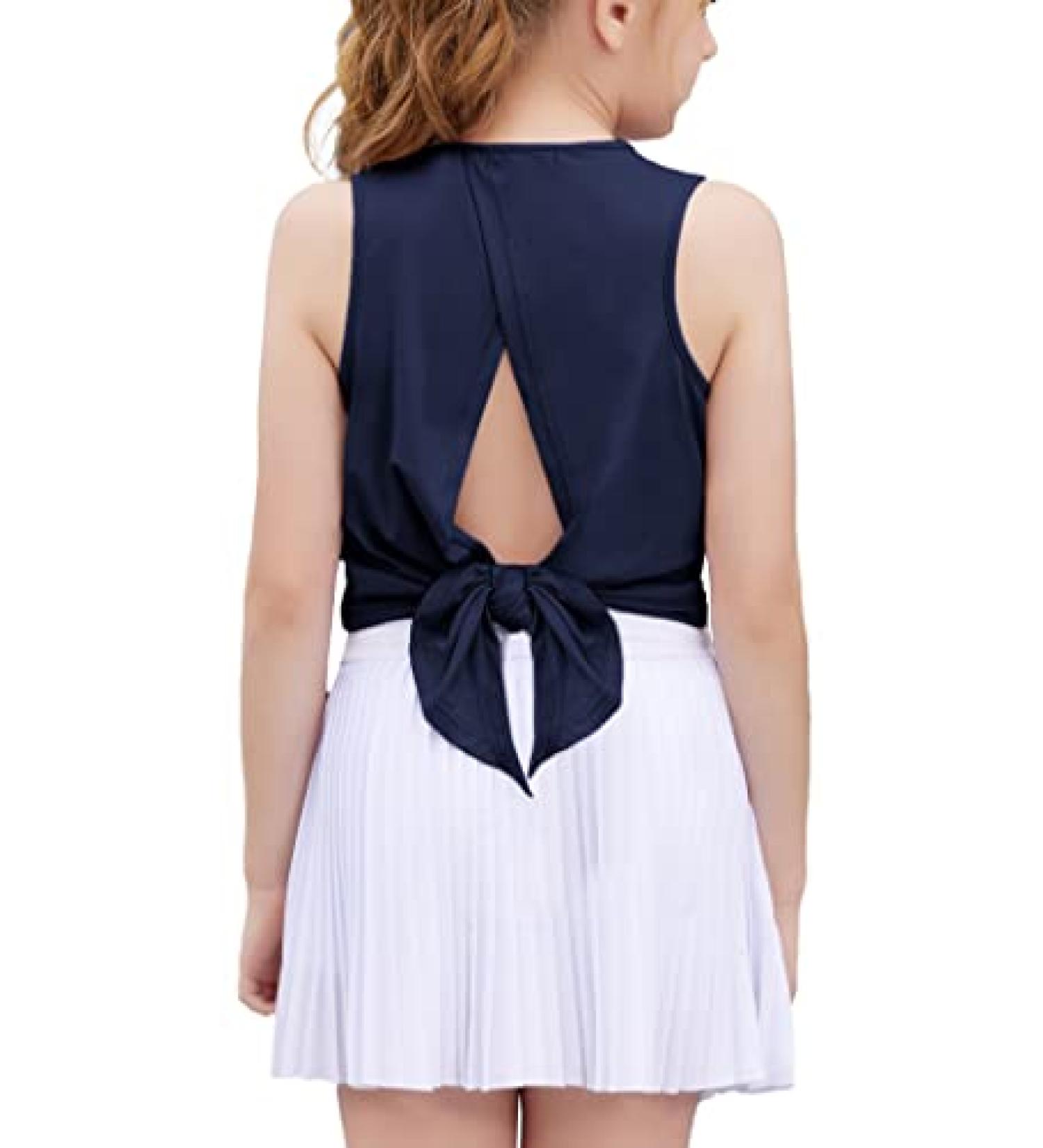 Zaclotre Kid Girls Navy Blue Athletic Tank Top | Open Tie Back Workout Shirt (9-10 Years) - Buy Online on GoSupps.com