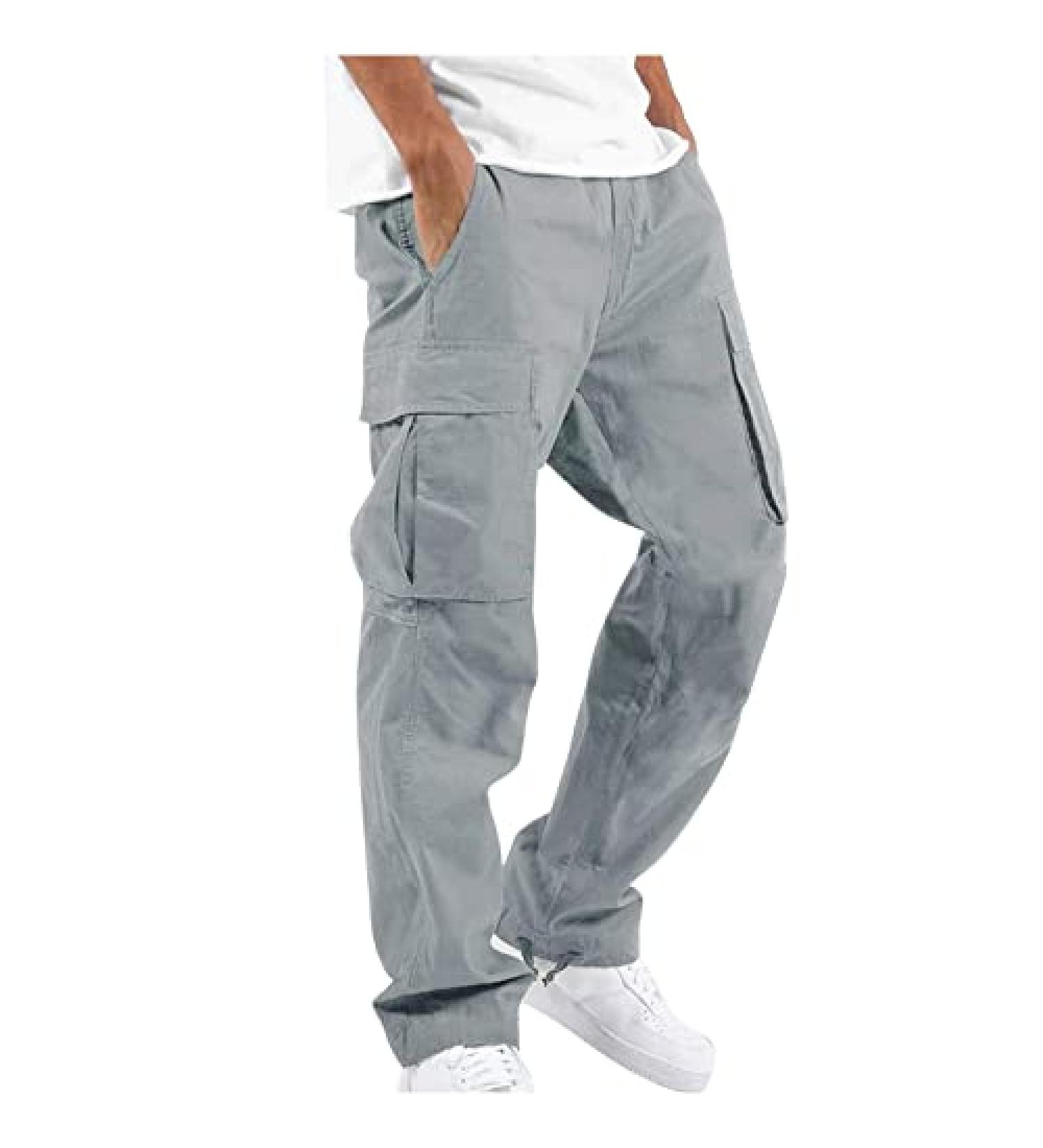 Men's Plus Size Cargo Pants with Pockets | Drawstring Trousers | Solid Color Gym & Outdoor Wear - Gray | Medium - Buy Online on GoSupps.com