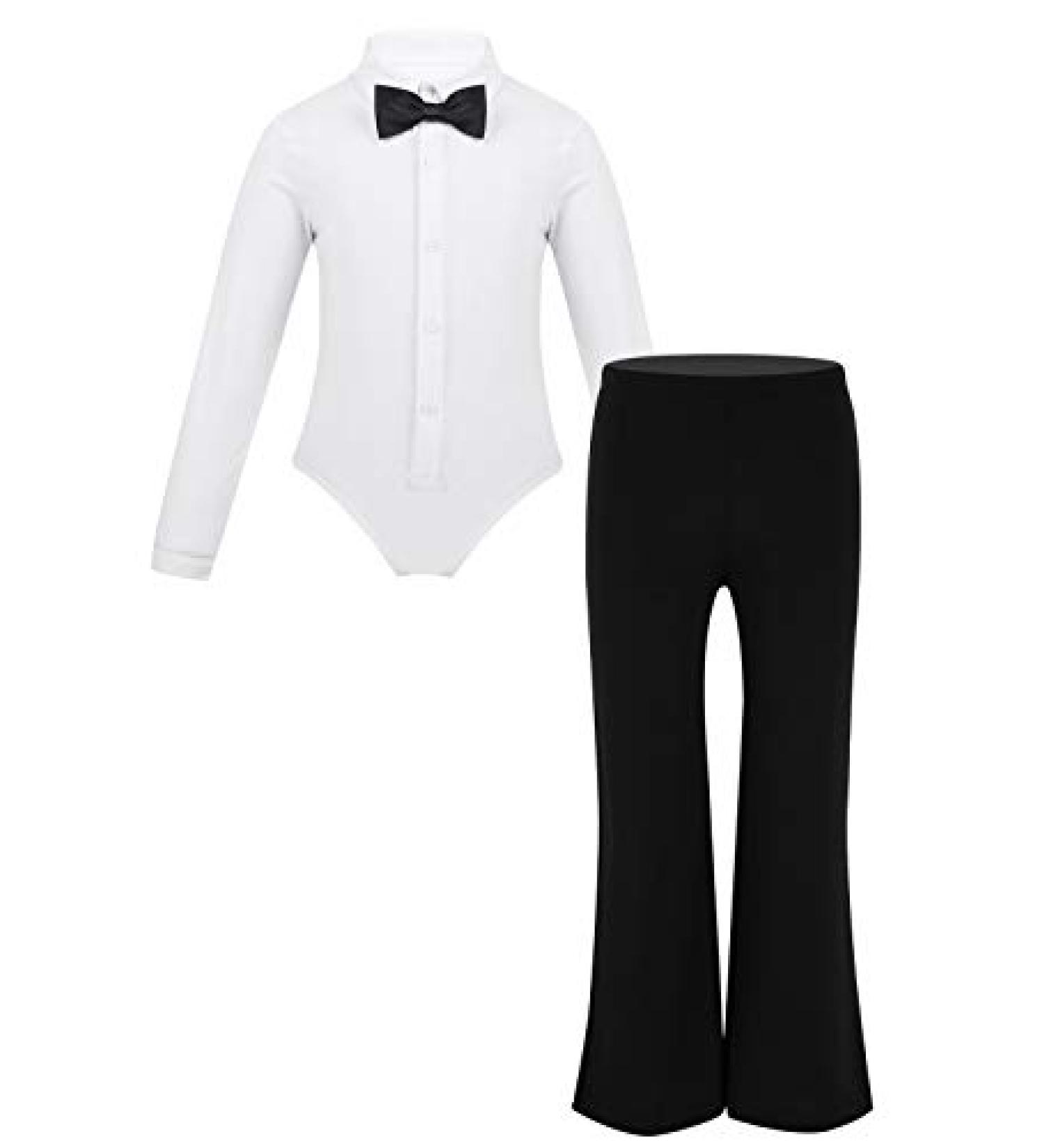 YiZYiF Kids Boys Latin Dancewear Set | Long Sleeve Dance Shirts & Pants | Modern Ballroom Salsa Tango | White | Size 10-12 Years - Buy Online on GoSupps.com
