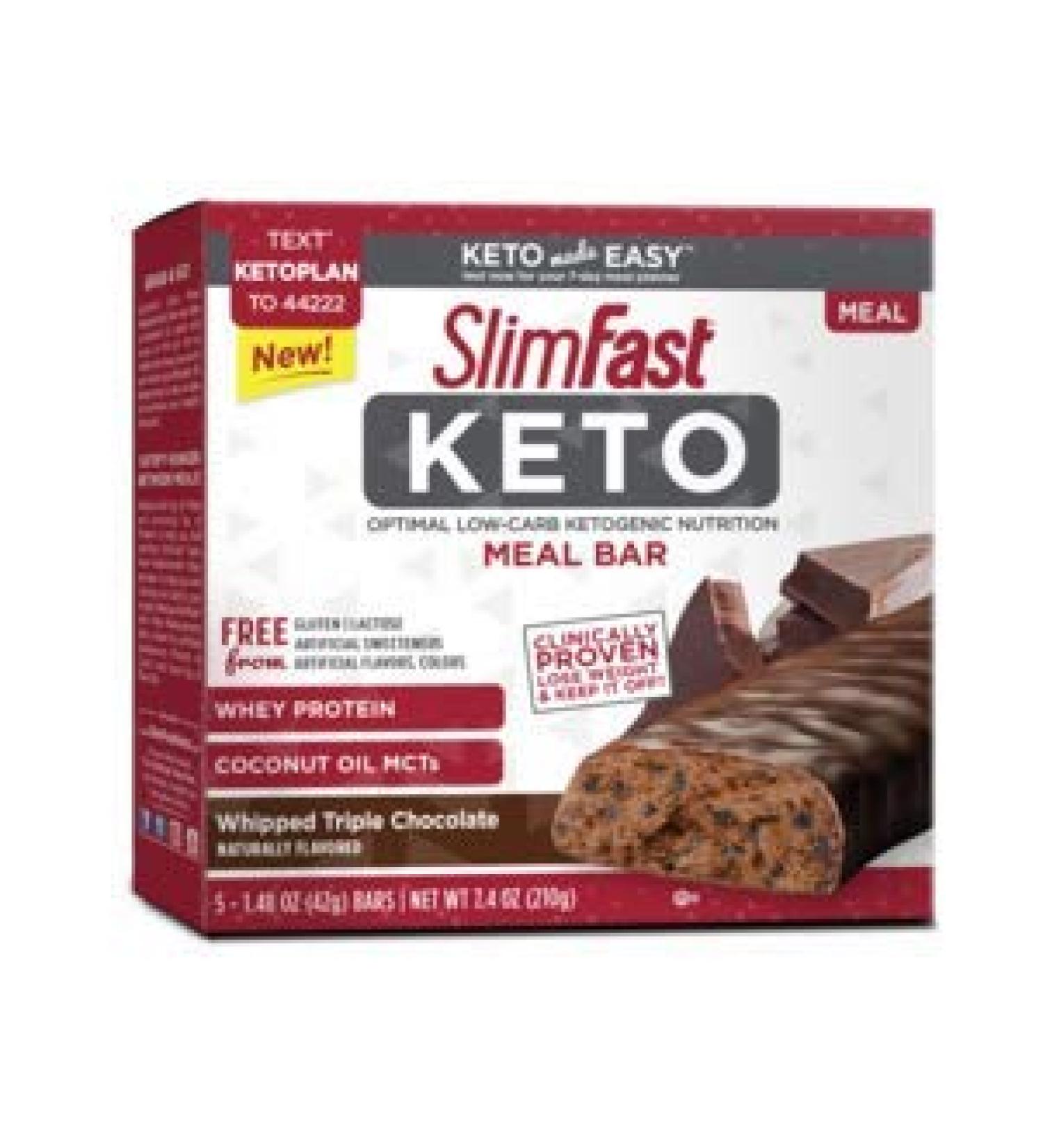 SlimFast Keto Meal Replacement Bar Whipped Triple Chocolate 1.48 oz 5 Bars per Pack (4 Boxes)