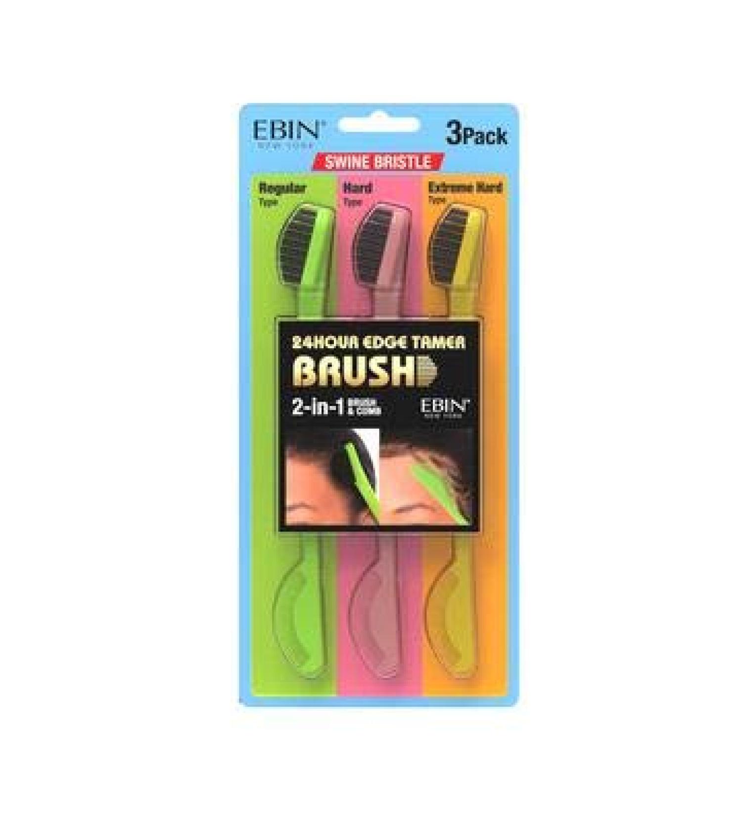 EBIN NEW YORK 24 Hour Edge Tamer Brush 3-Pack - 2-in-1 Swine Bristle Styling Tool | Dual-Ended Brush & Comb for Regular, Hard, Extreme Hold - No Flaking - Buy Online on GoSupps.com