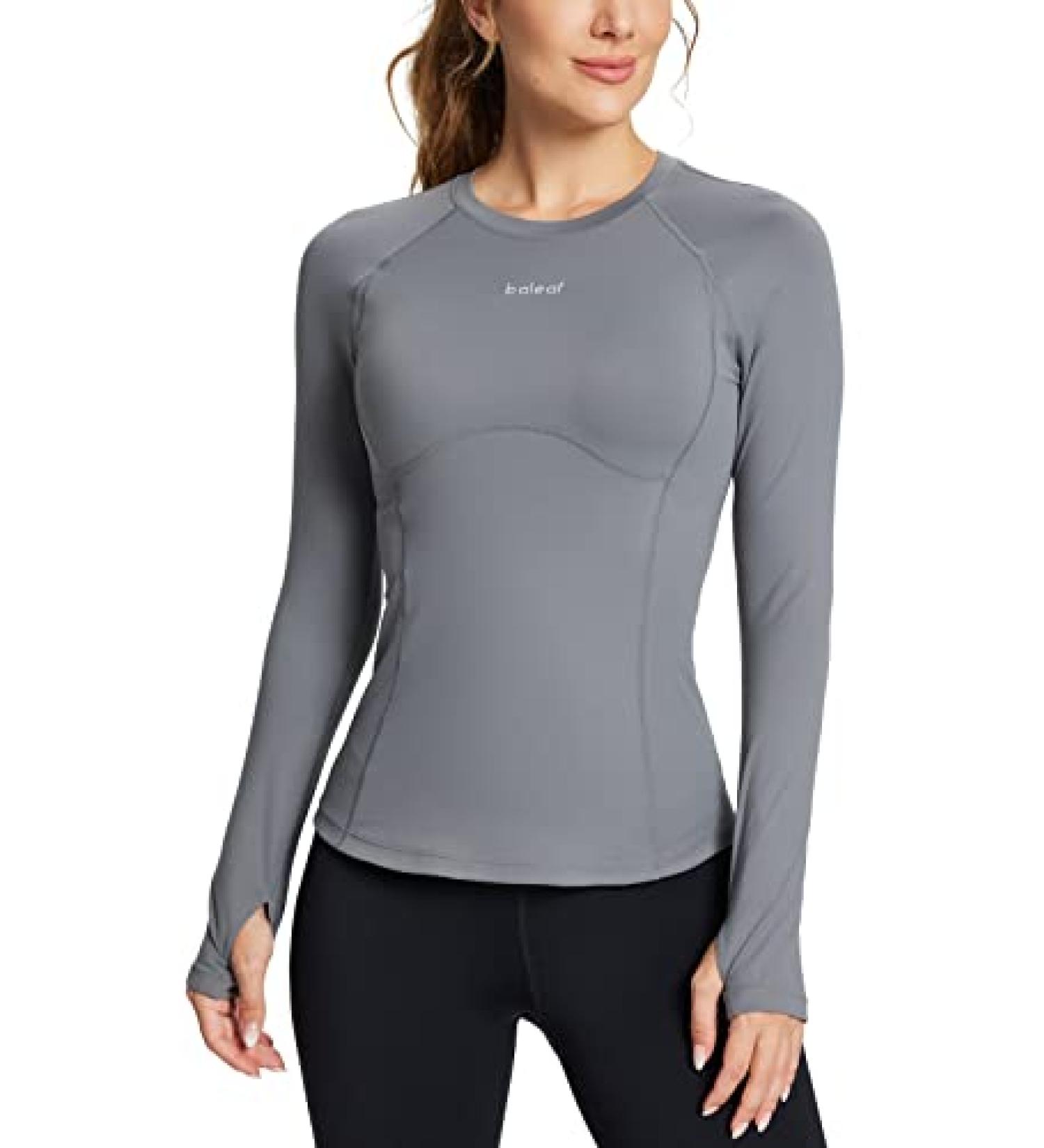 Baleaf Women's Long Sleeve Compression Running Shirt - Gray, XL - Buy Online on GoSupps.com