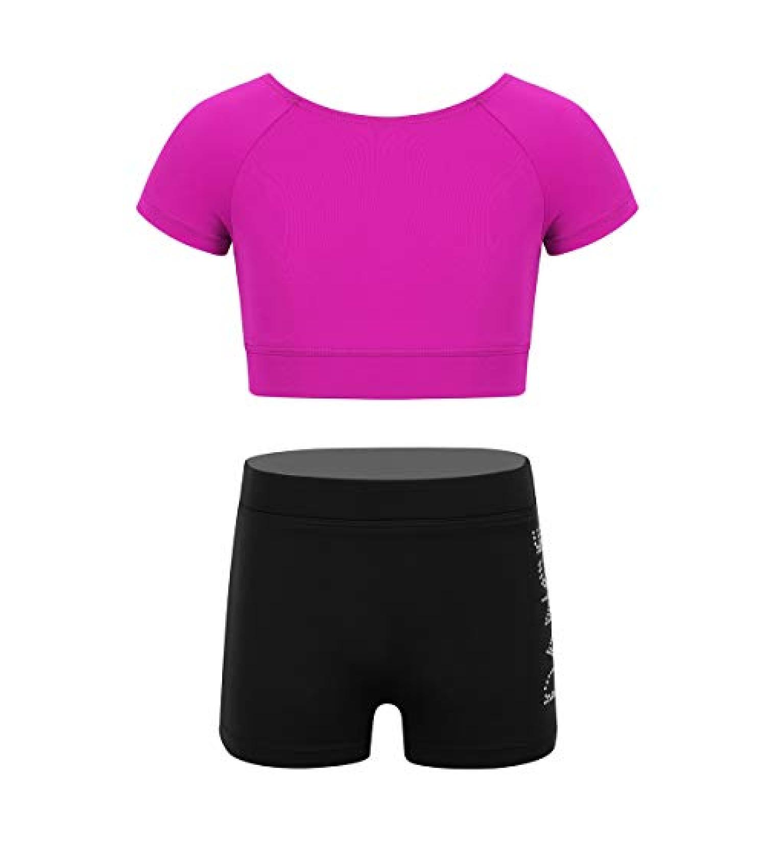YiZYiF Girls 2 Piece Active Outfit Set for Gymnastics/Dancing Black&rose 5-6 - Buy Online on GoSupps.com