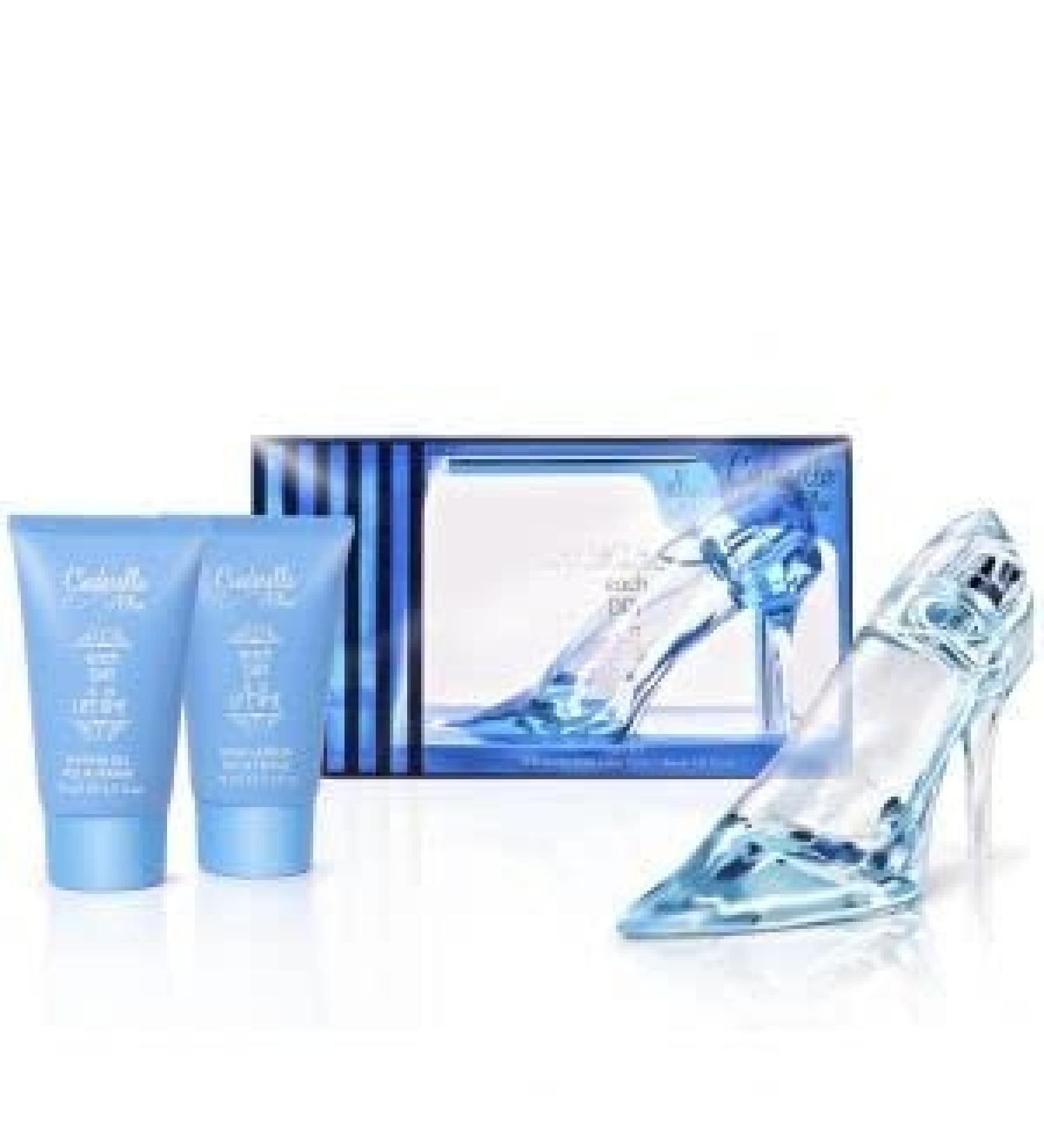Disney PRINCESS CINDERELLA SLIPPER BLUE PACKAGING Eau de Parfum Spray 2 oz + Body Lotion 2.5 oz + Shower Gel 2.5 oz (3 pcs set)