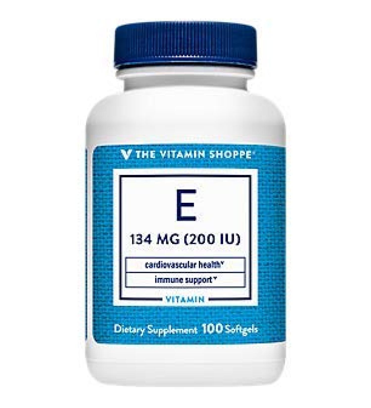 Vitamin Shoppe Vitamin E 200IU - Natural Source for Cardiovascular, Immune, & Eye Health - 100 Softgels - Buy Online on GoSupps.com