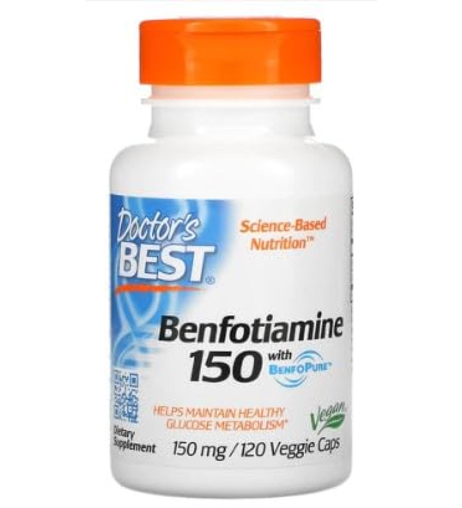 Doctor's Best Benfotiamine with BenfoPure - 150mg 120 Vegetable Capsules | Powerful Metabolic Support & Antioxidant - Buy Online on GoSupps.com
