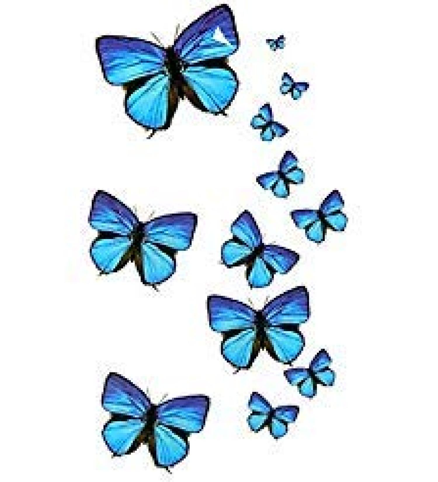 Oottati Small Cute Temporary Tattoo Blue Butterfly (2 Sheets)