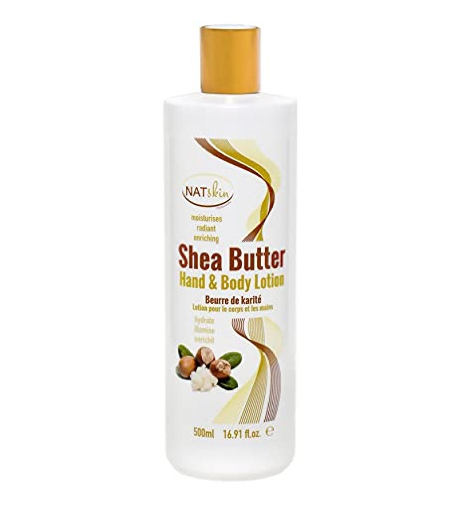 NATSKIN Shea Butter Hand and Body Lotion 500ml Nourishing Moisturising Replenishing Butter for Body & Face Soothes Softens & Boosts Skin's Moisture & Radiance Hydrating Dry Skin Cruelty-Free