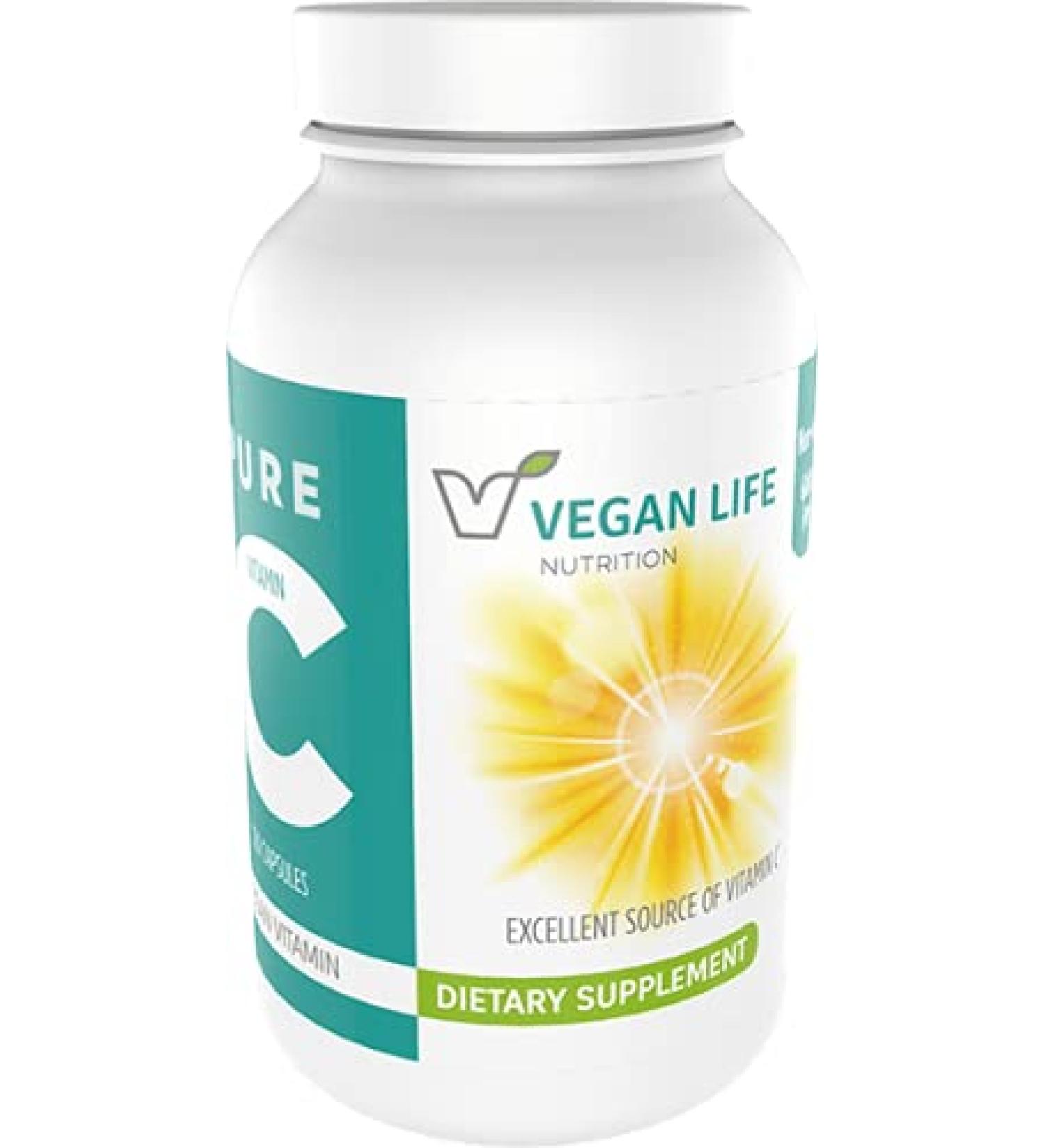 Vegan Life Nutrition - Pure Vitamin C Supplement - Gluten-Free Non-GMO - Immune Support and White Blood Cell Health - 120 Capsules - Buy Online on GoSupps.com