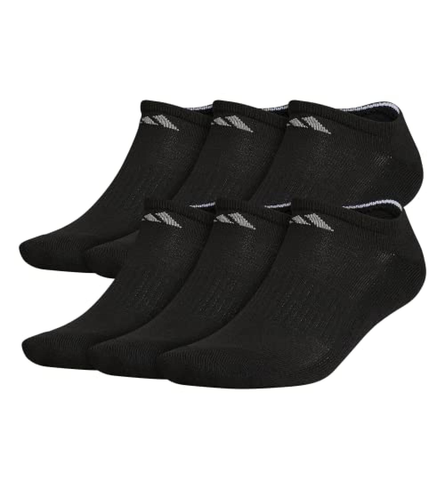 adidas Men's Athletic Cushioned No Show Socks (6-Pack) - Large Black/Aluminum - Buy Online on GoSupps.com