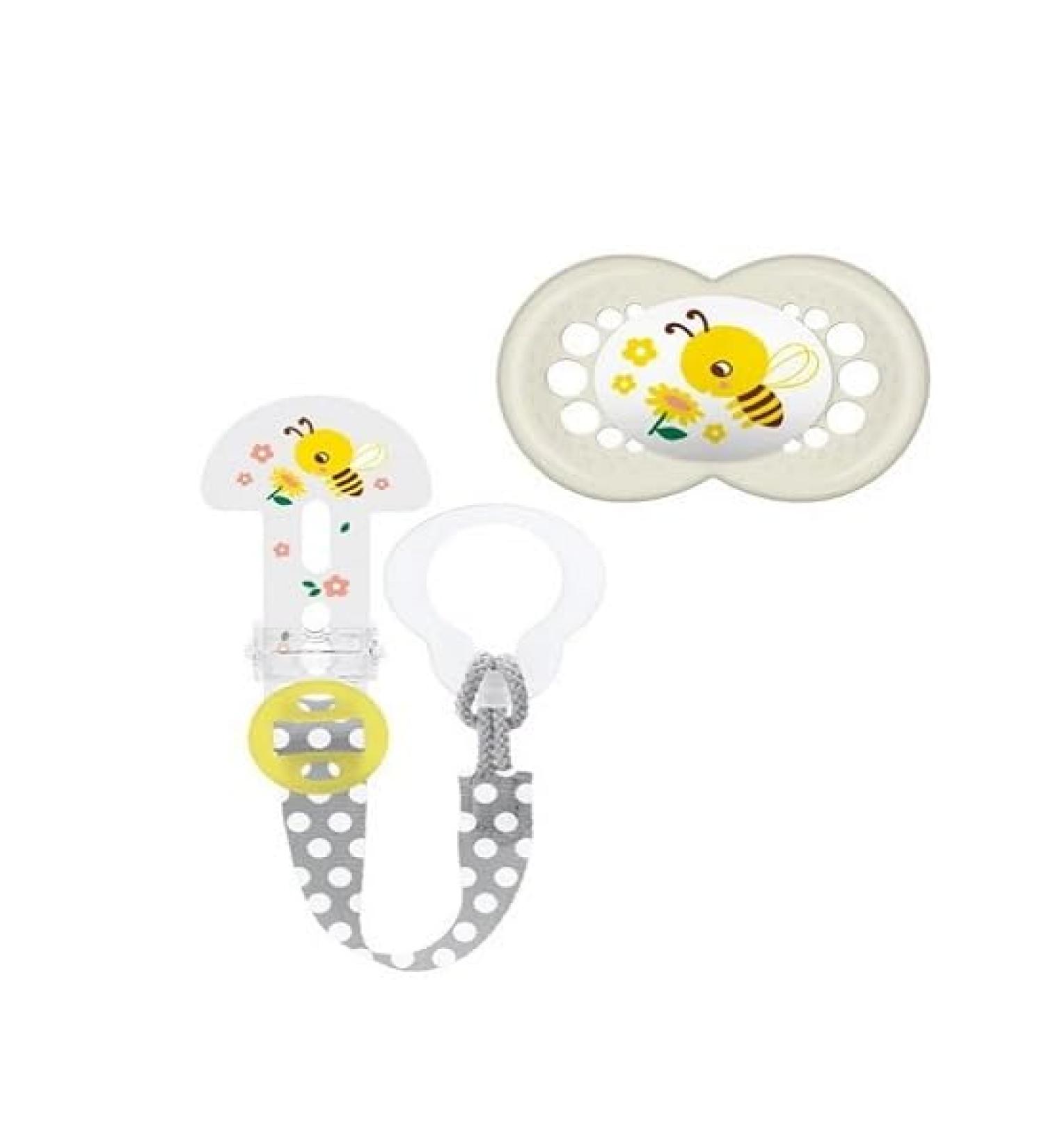 MAM Set 319SU Original Pacifier (6-16 m) & Clip it! beige