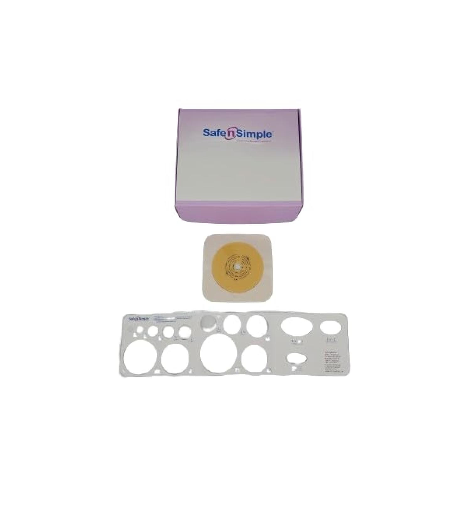 Safe n Simple 5" x 5" 2-Piece Ostomy Wafers with Tape Collar - Standard Wear Flat 2 1/4" Flange Cut to Fit Beige - Ostomy Supplies - Ostomy Wafer - Ostomy Care Products - 10 Count 5" x 5" Cut to Fit - Flat Standard - Beige