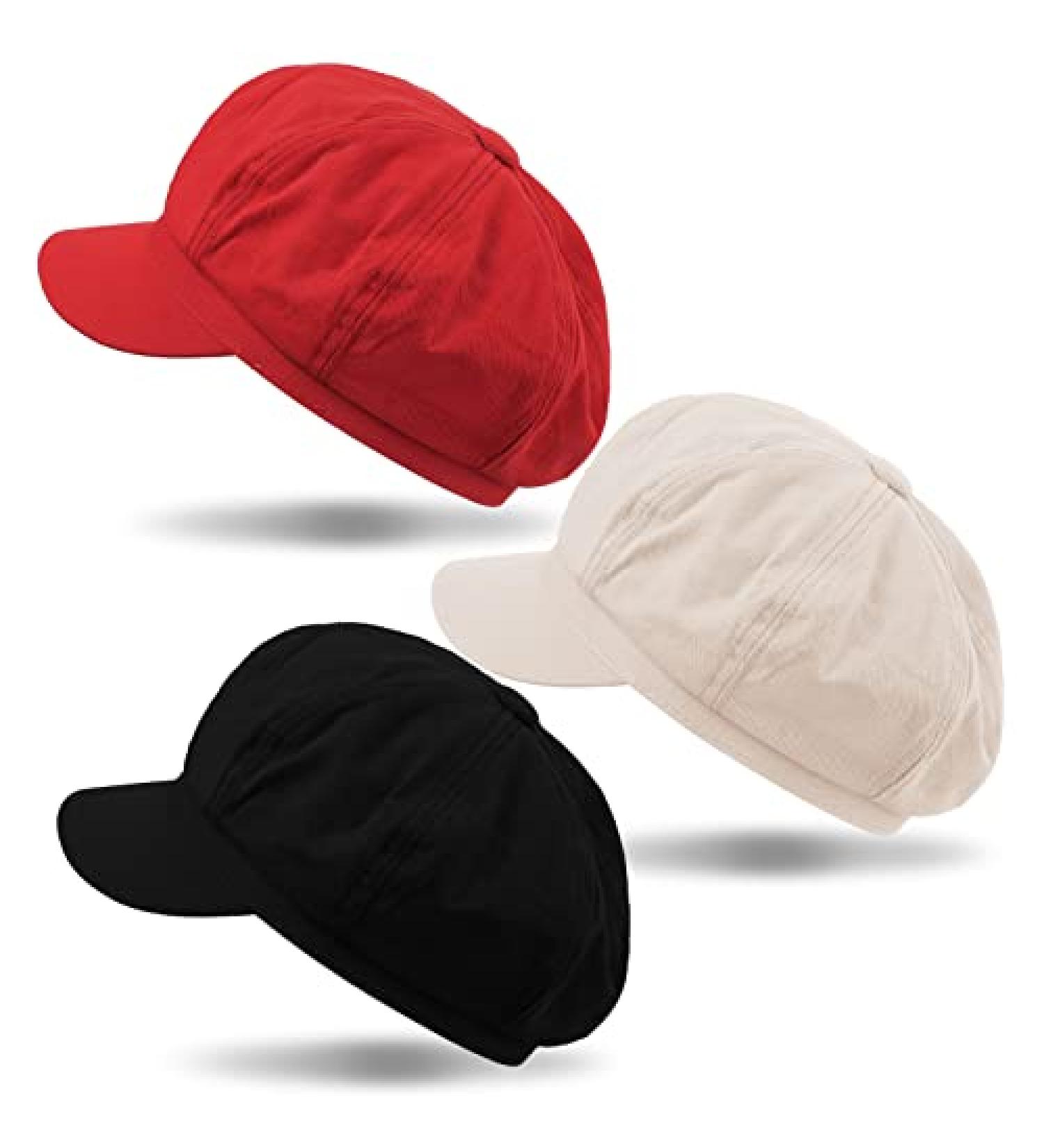 3-Piece Women Newsboy Cap Set | Adjustable Visor Beret Hats | Vintage Cabbie Hat for Women | Black, White, Red - Buy Online on GoSupps.com