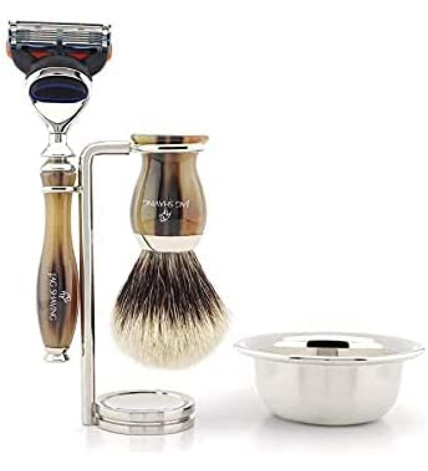 Jag Shaving 5-Edge Shaving Set | Silver Tip Brush Bowl & Stand Premium International Shipping - Buy Online on GoSupps.com