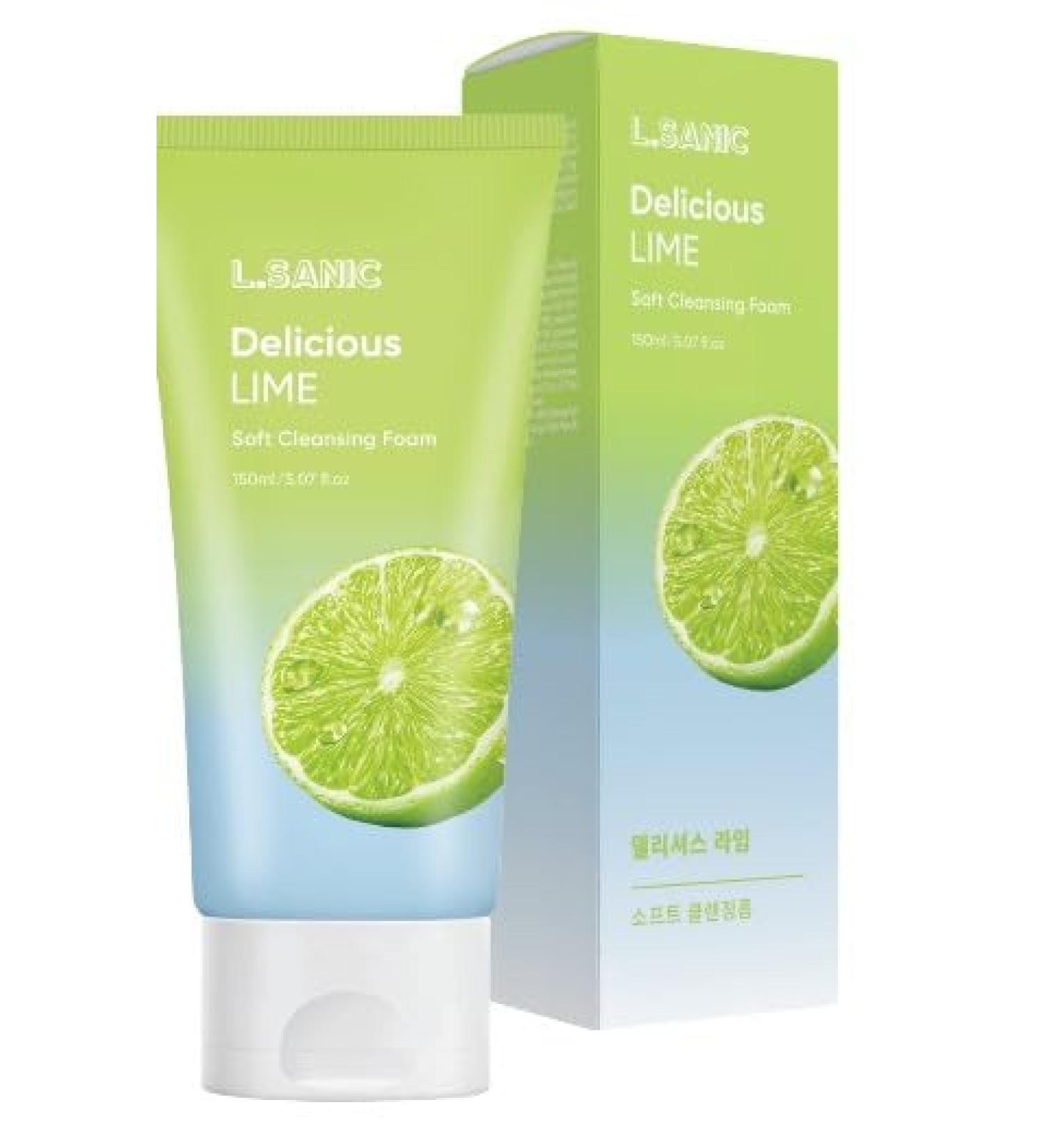 L.SANIC_Delicious Lime Soft Cleansing Foam Gentle Creamy Cleanser with Lime Extract Deep Pore Cleansing and Oil Control Ideal for Acne-Prone and Oily Skin Korean Skin Care Korean Face Wash - Buy Online on GoSupps.com