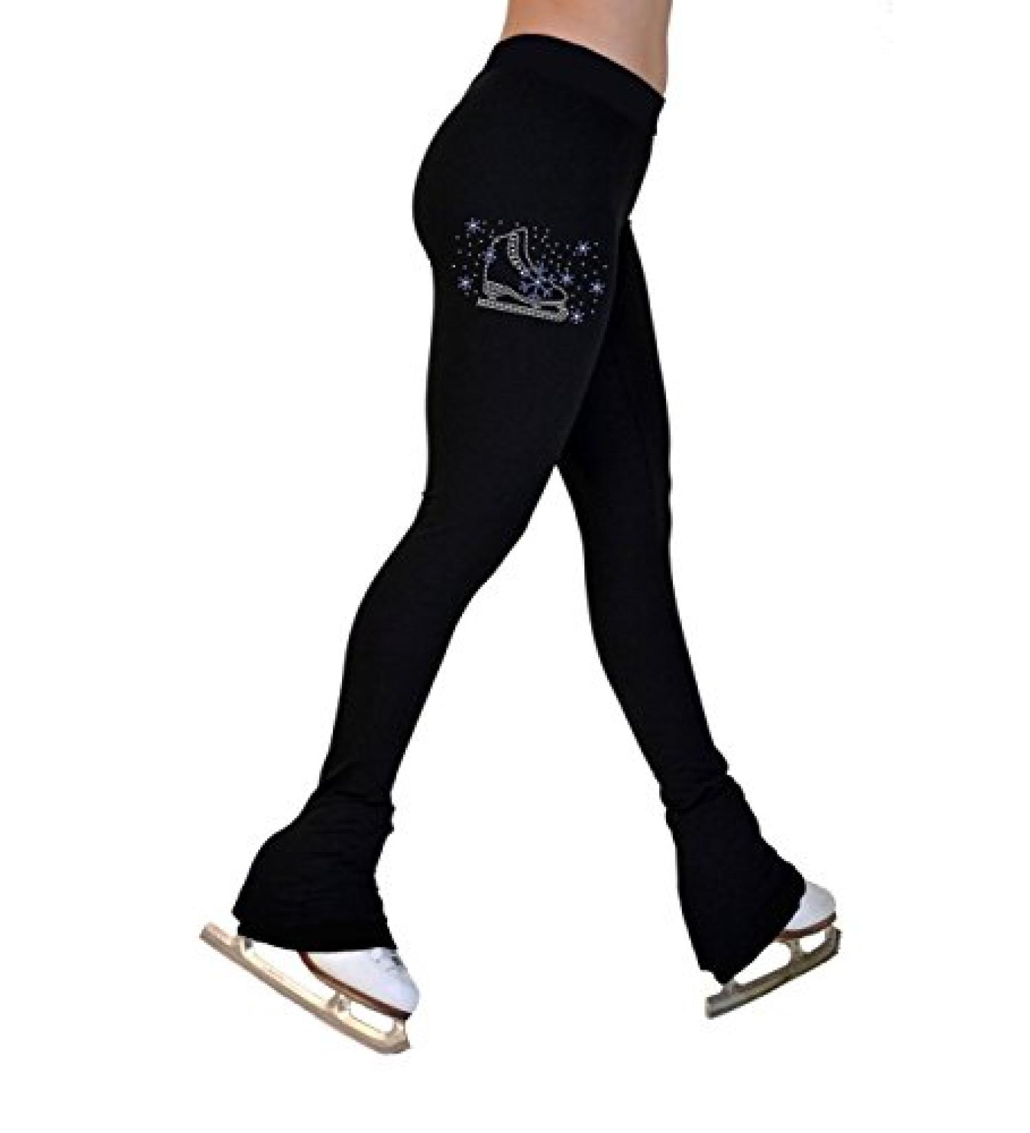 ChloeNoel P622F All Black 3" Waist Band Light Weight Fleece Pants w/Skate/Blue Snowflakes Crystals Small Black