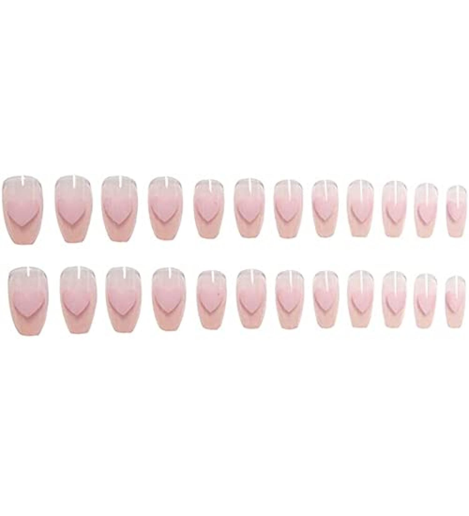 U-K Fake Nail Pink Heart False Nail Acrylic Full Cover Fingernails Press on Nails Set Artificial Long False Nail for Women Girls 24 PCS Practical & Professional - Buy Online on GoSupps.com