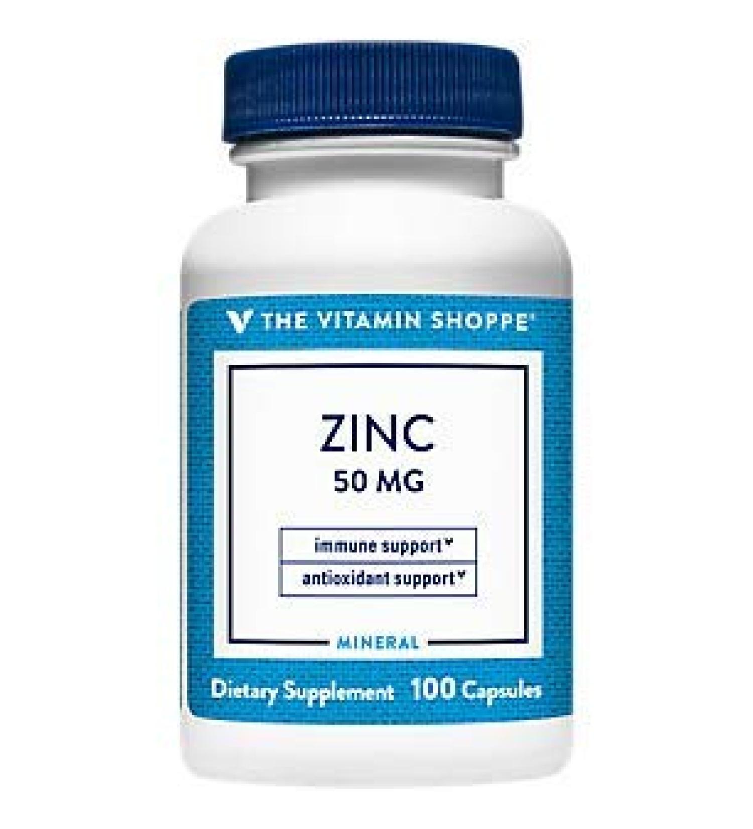 Zinc 50mg Capsules - Immune & Eye Health Support Antioxidant Supplement - 100 Count Gluten Dairy Free - The Vitamin Shoppe - Buy Online on GoSupps.com