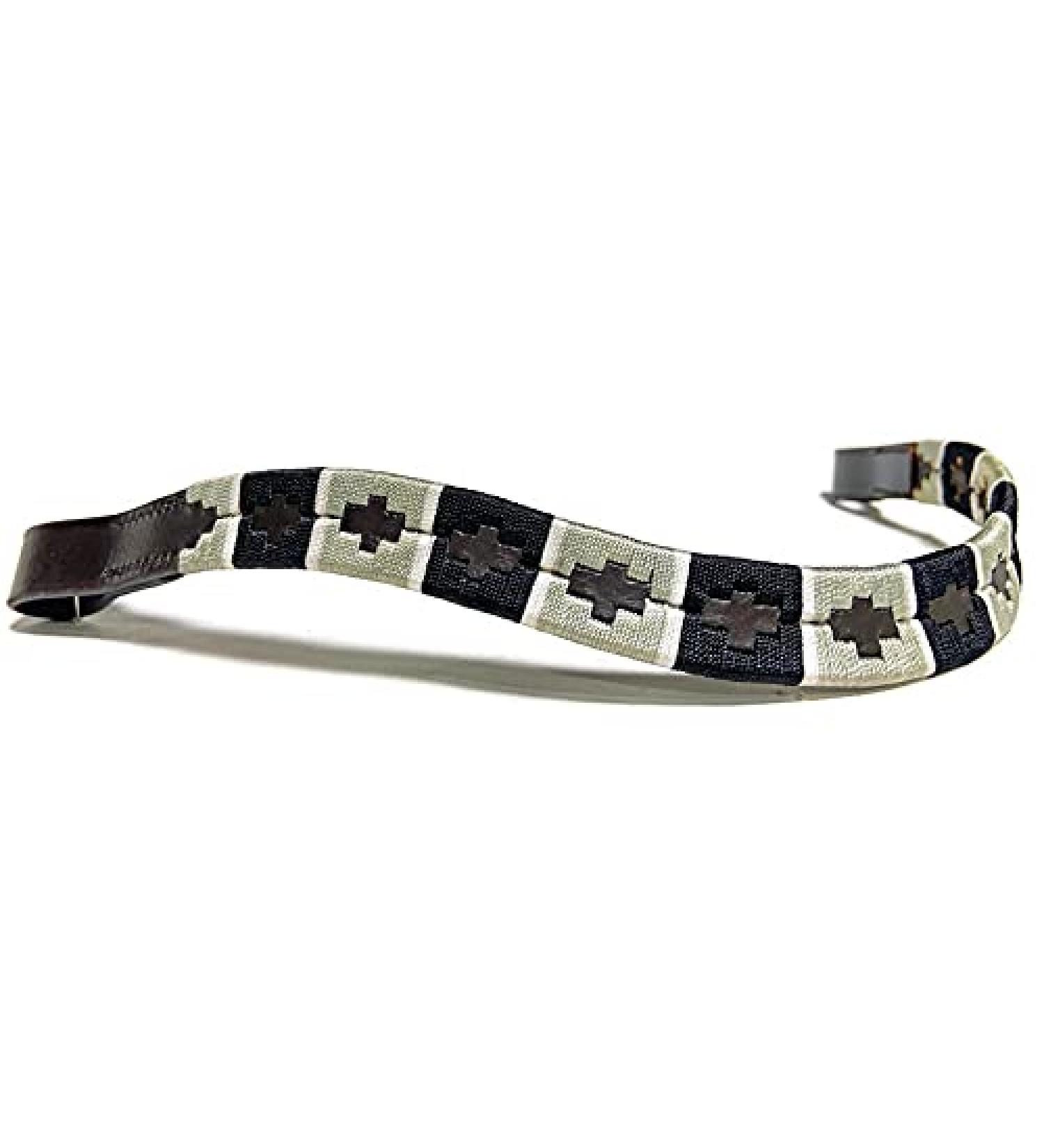 Equipride Argentina Polo Browband for Bridle Embroidered Gaucho Grey Brown Leather Cob (15")