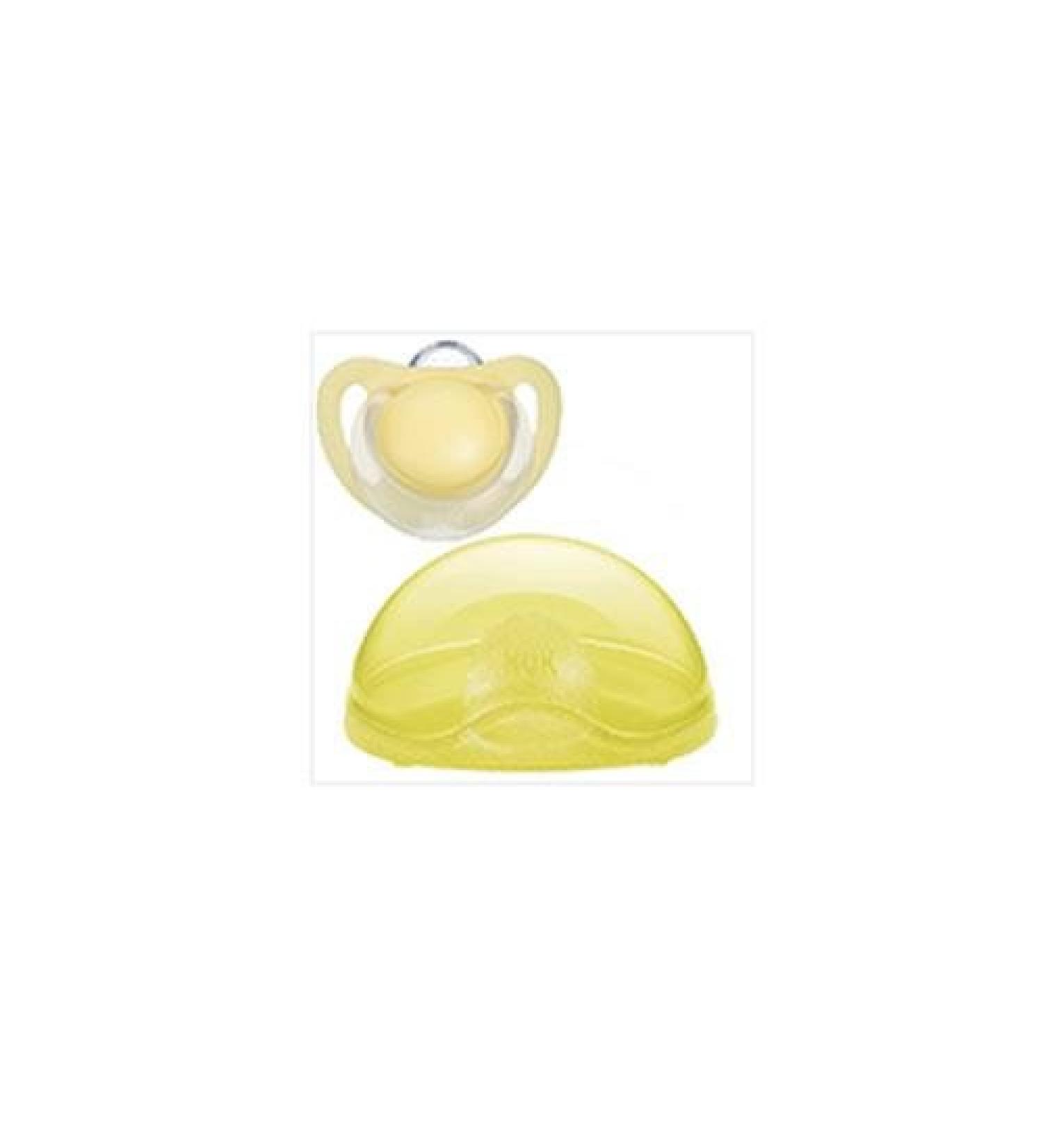 Nuk pacifier holder yellow + silicone yellow 6-18 m